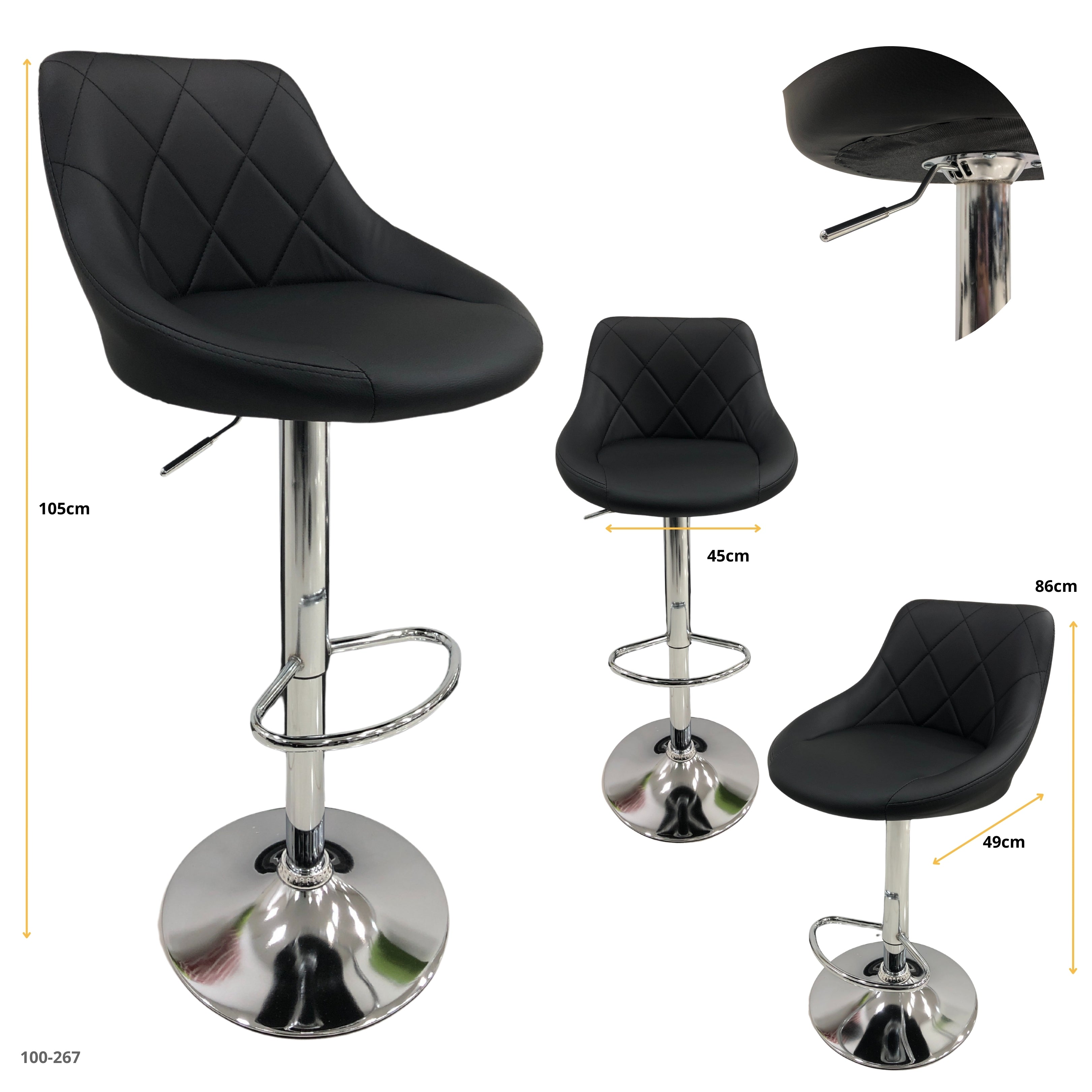 SILLA DE BAR CUERINA NEGRA /BASE CROMADA