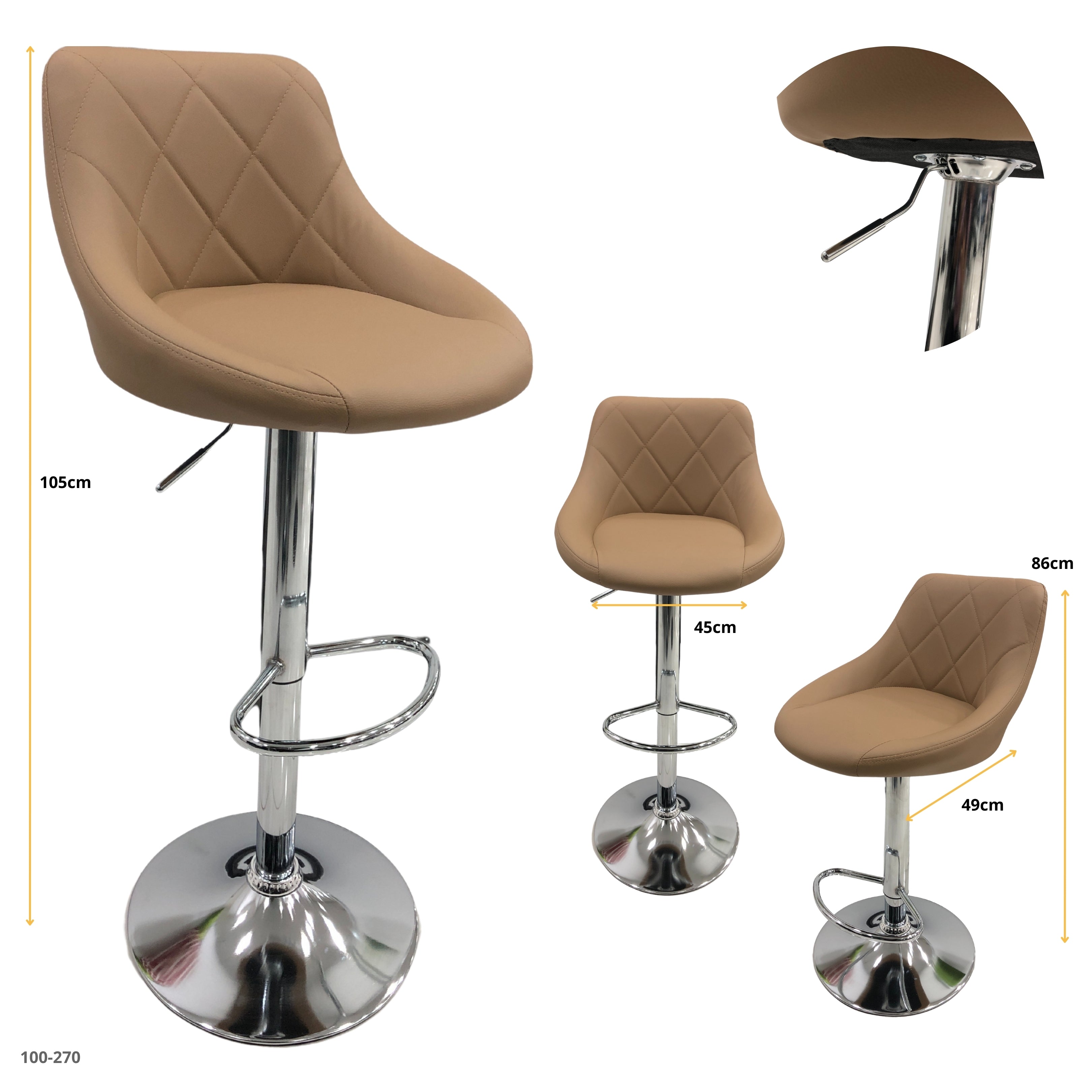 SILLA DE BAR CUERINA CHOCOLATE /BASE CROMADA