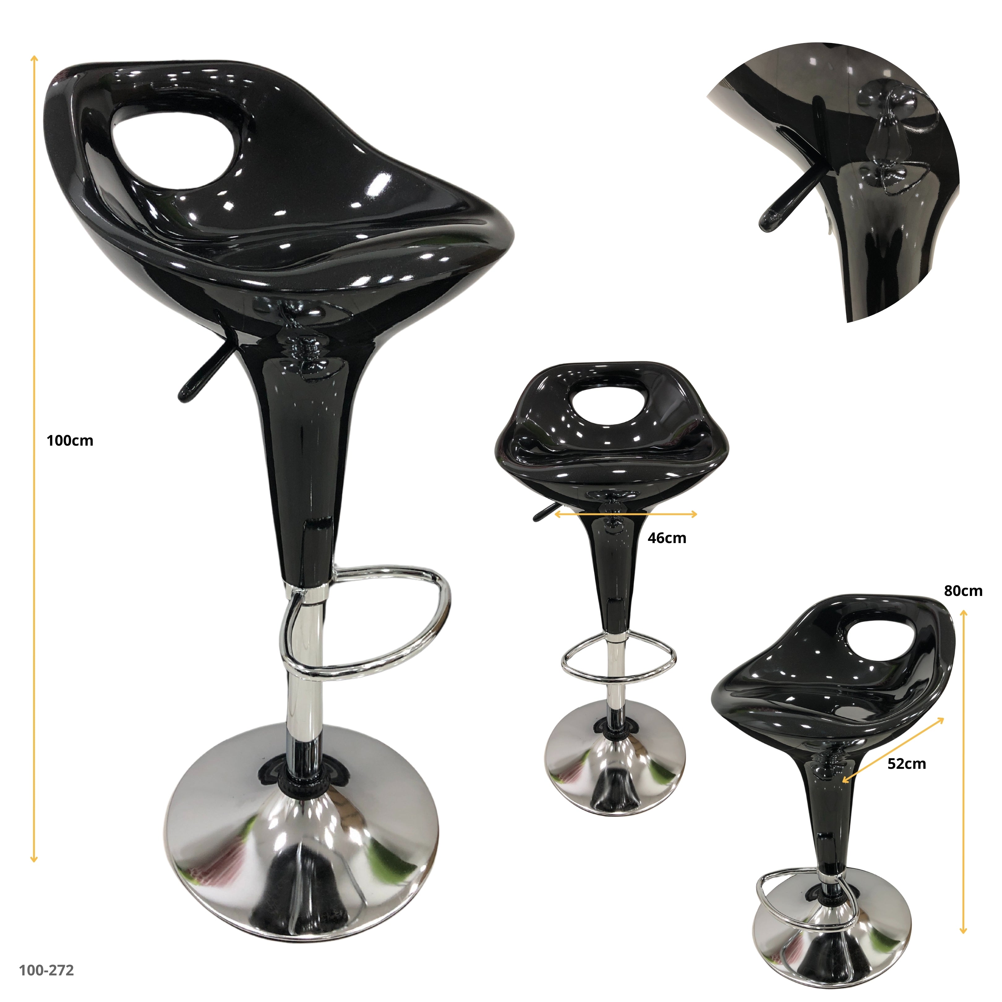 SILLA DE BAR NEGRA / BASE CROMADA