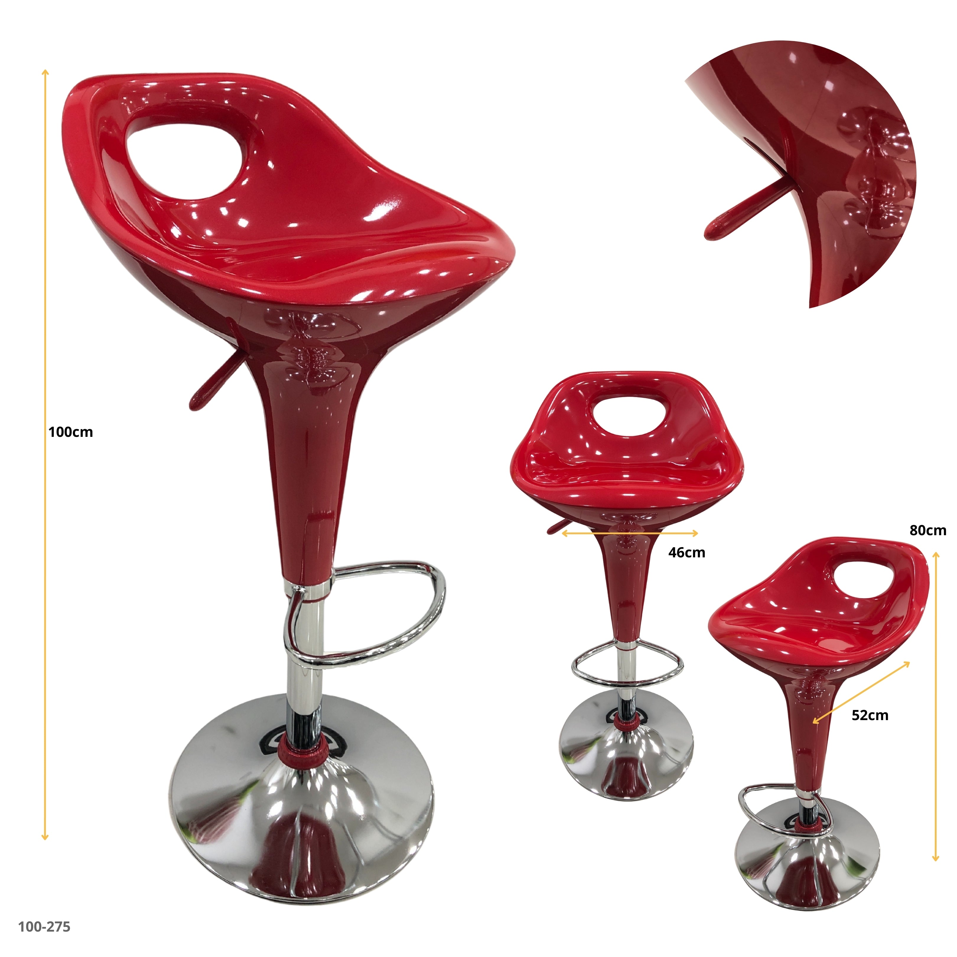 SILLA DE BAR ROJA CON BASE CROMADA