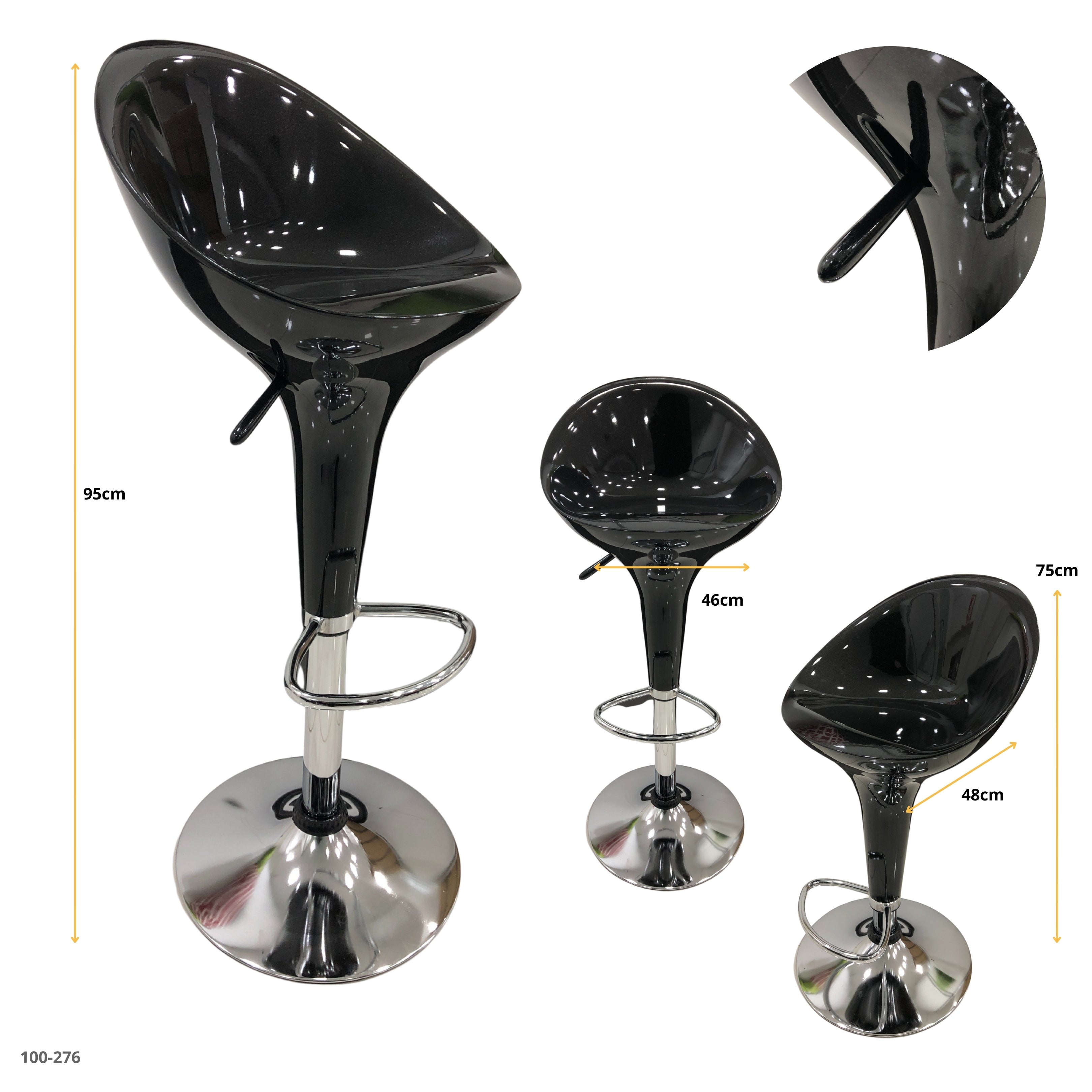 SILLA DE BAR NEGRA CON BASE CROMADA