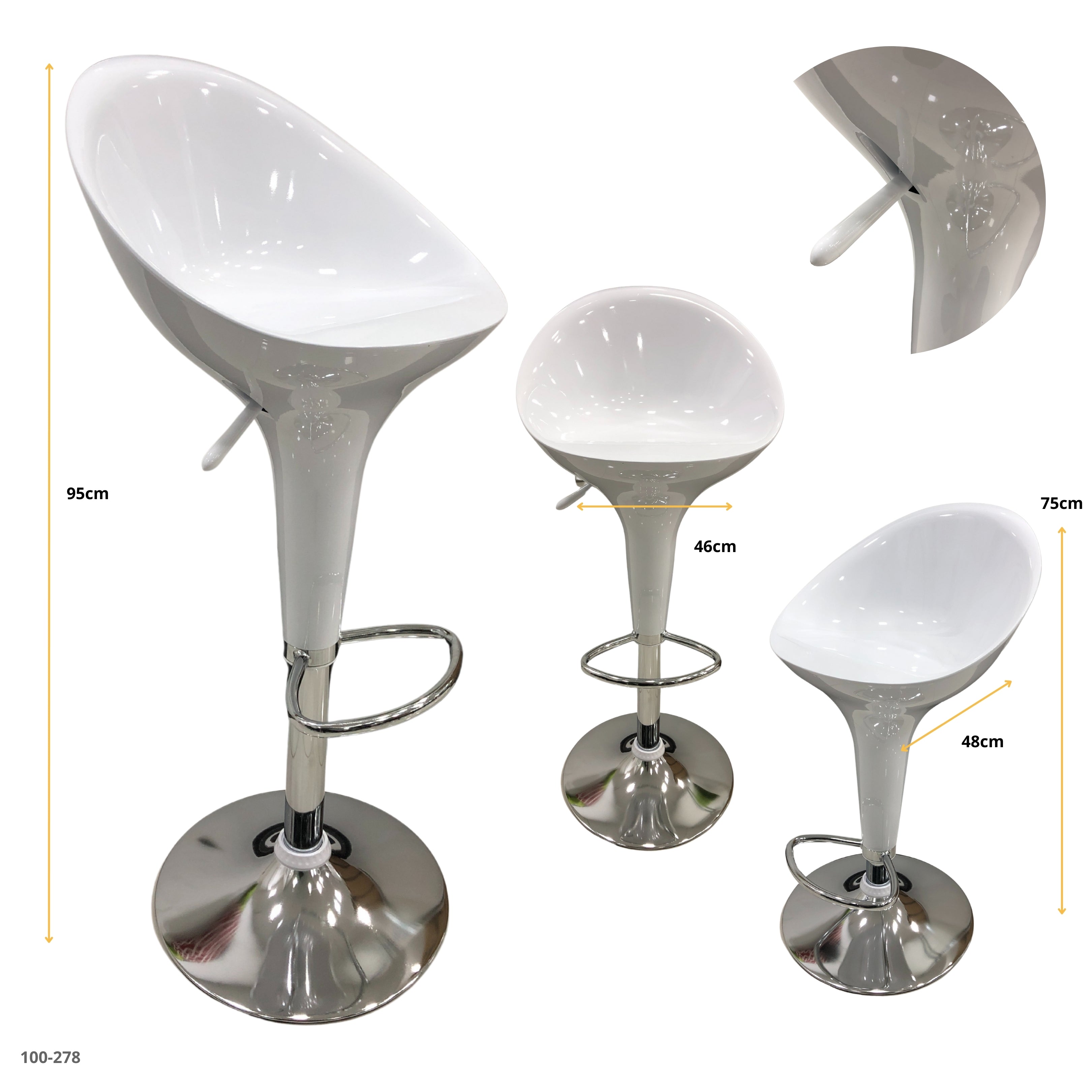 SILLA DE BAR BLANCA/ BASE CROMADA