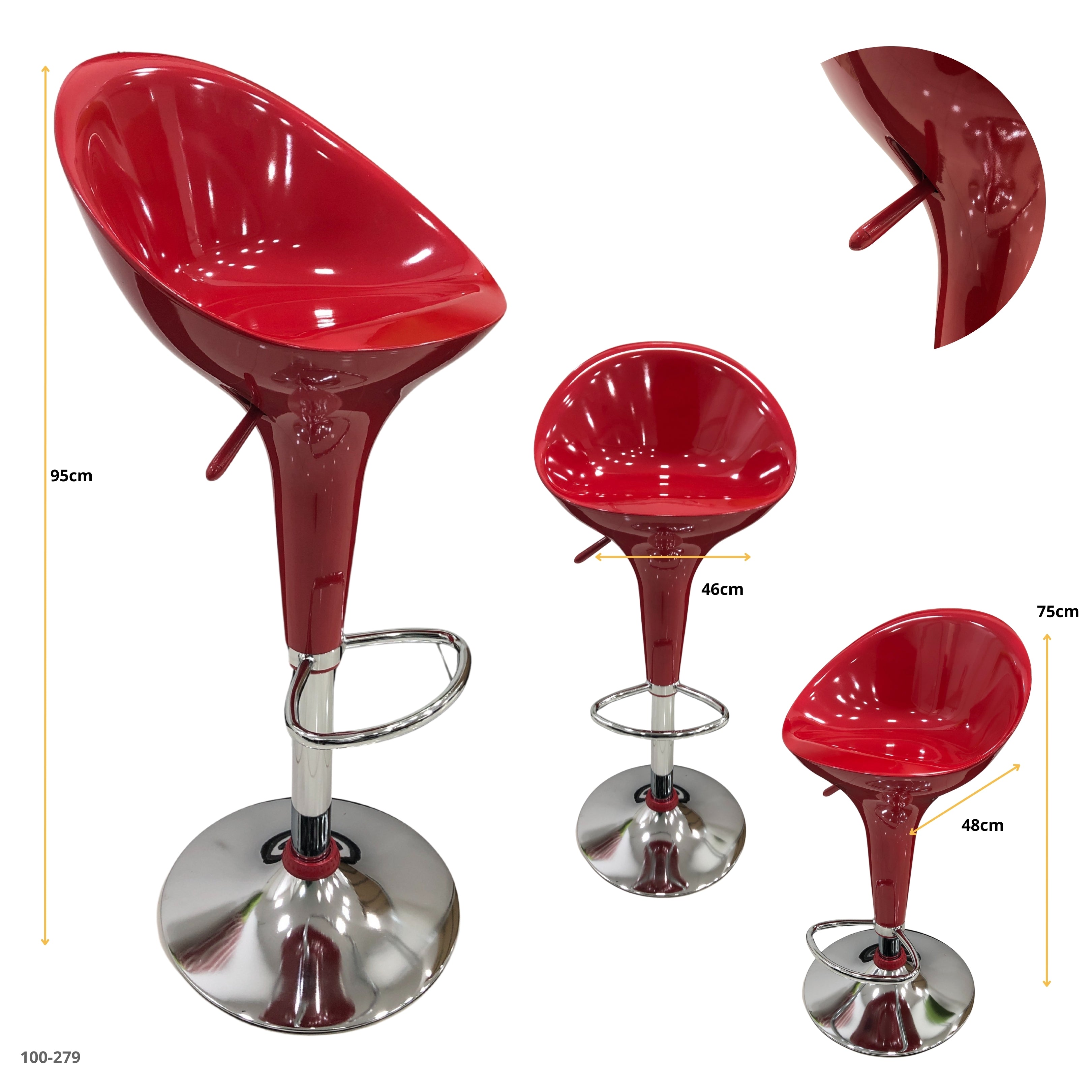 SILLA DE BAR ACRILICO ROJO CON BASE CROMADA