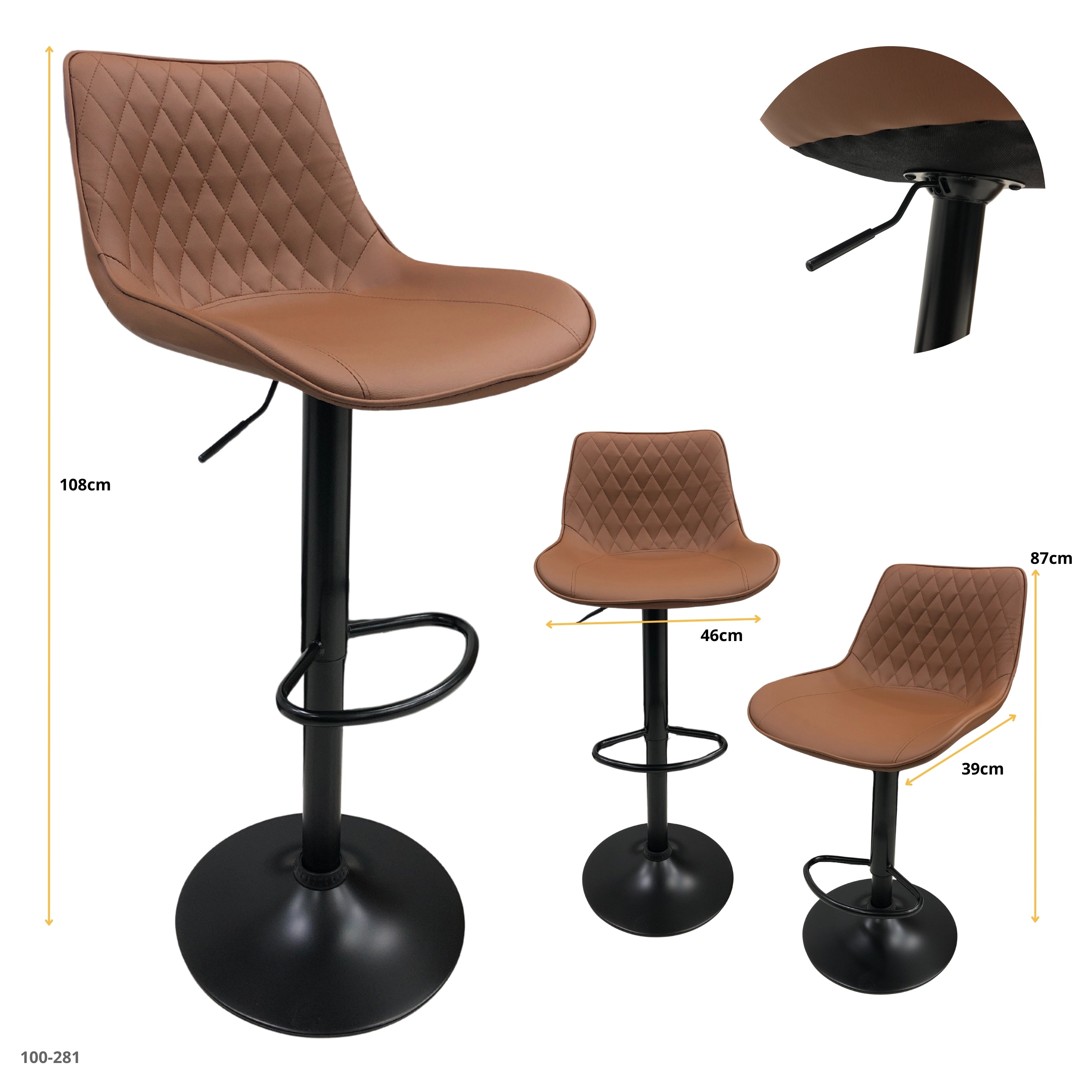 SILLA DE BAR CUERINA CHOCOLATE /BASE NEGRA