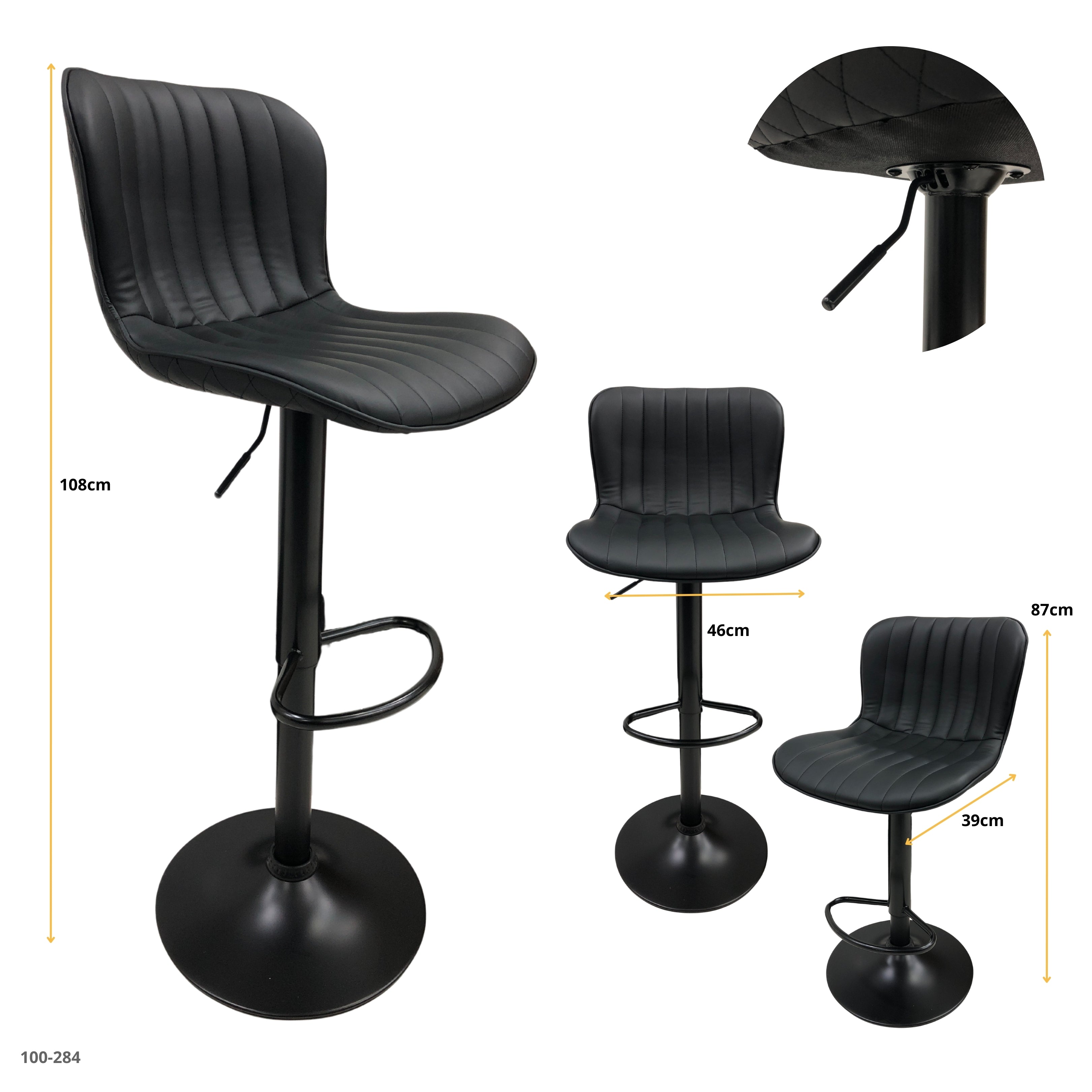 SILLA DE BAR CUERINA NEGRA /BASE NEGRA