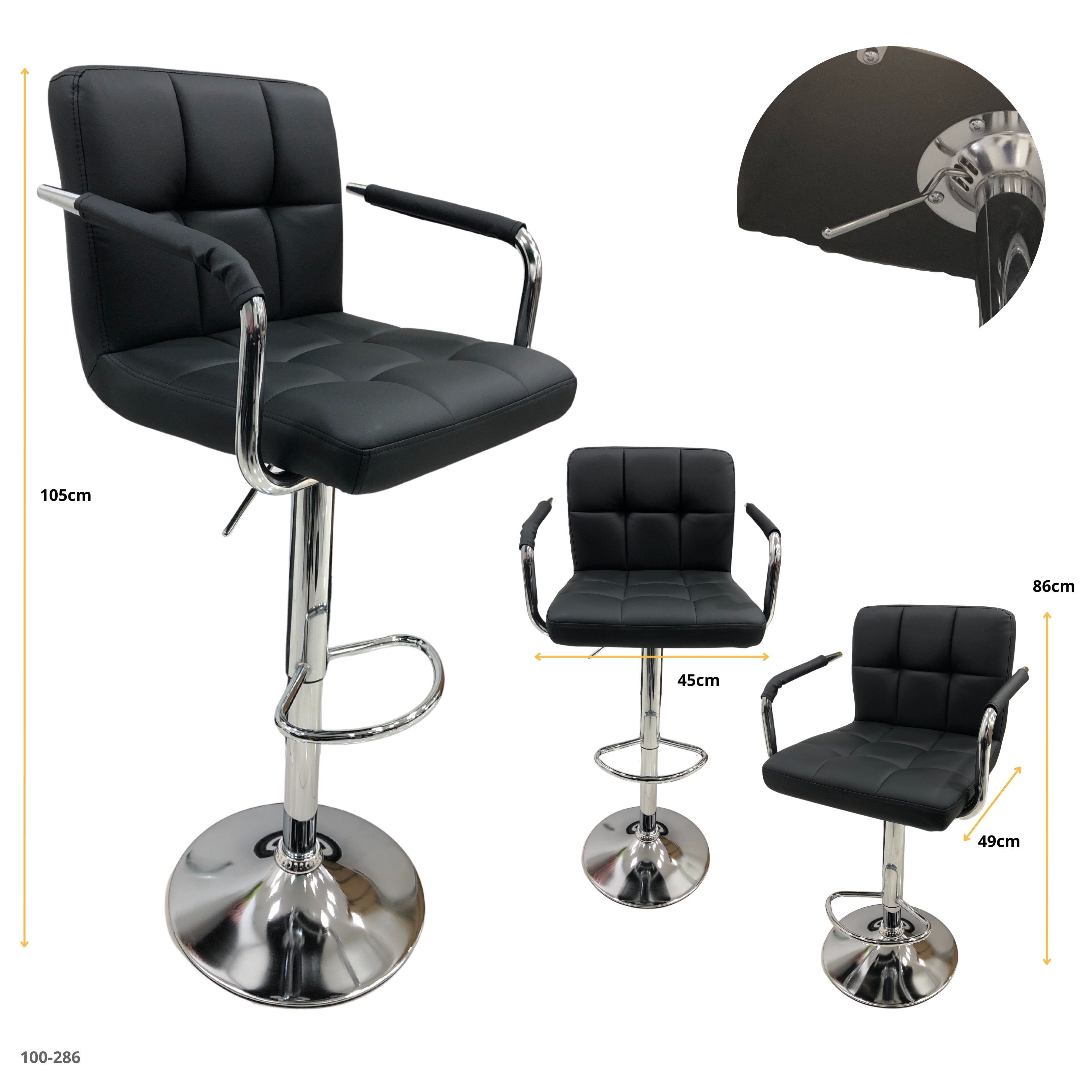 SILLA DE BAR CUERINA NEGRA /BASE CROMADA