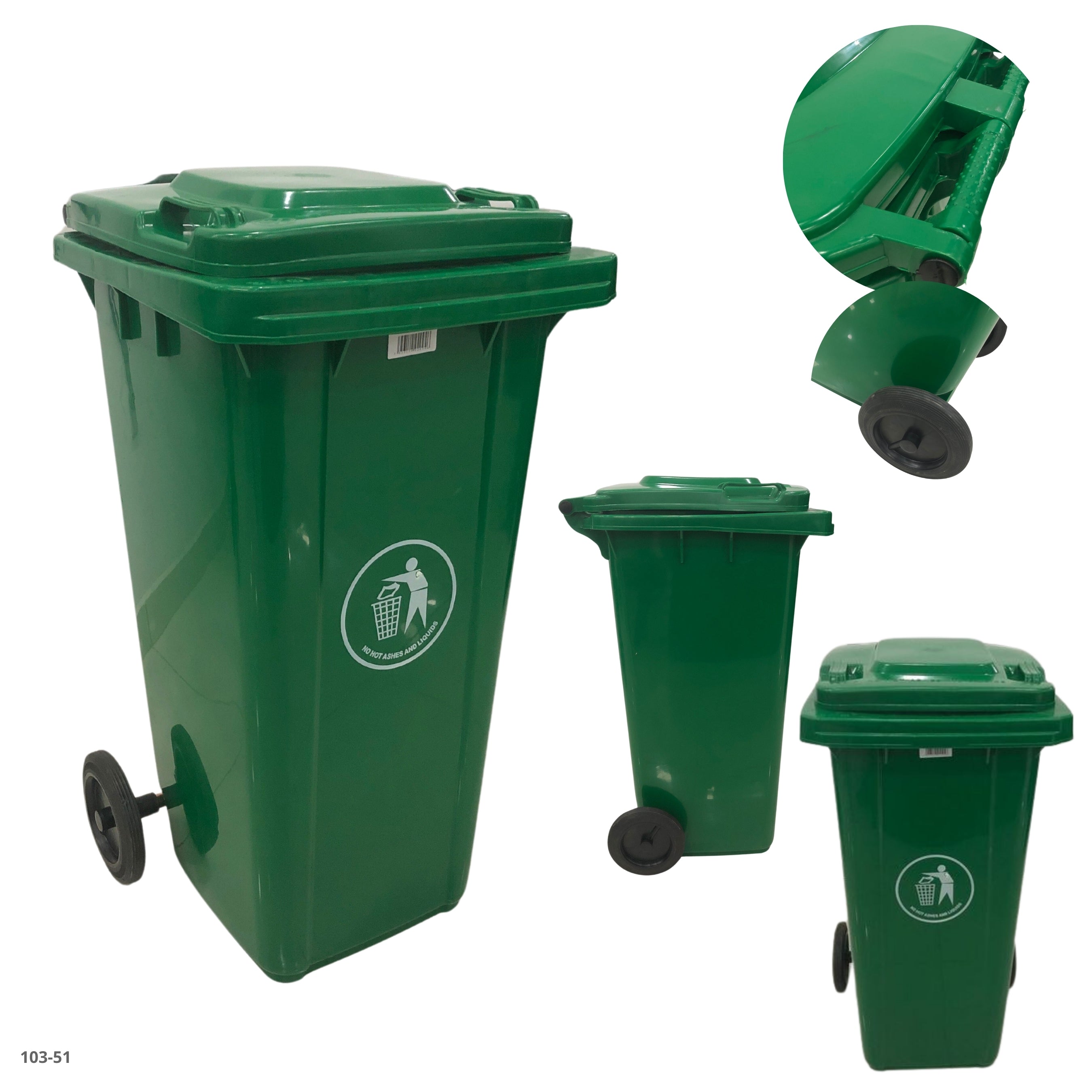 BASURERO 120L VERDE CON LLANTAS 32 GAL