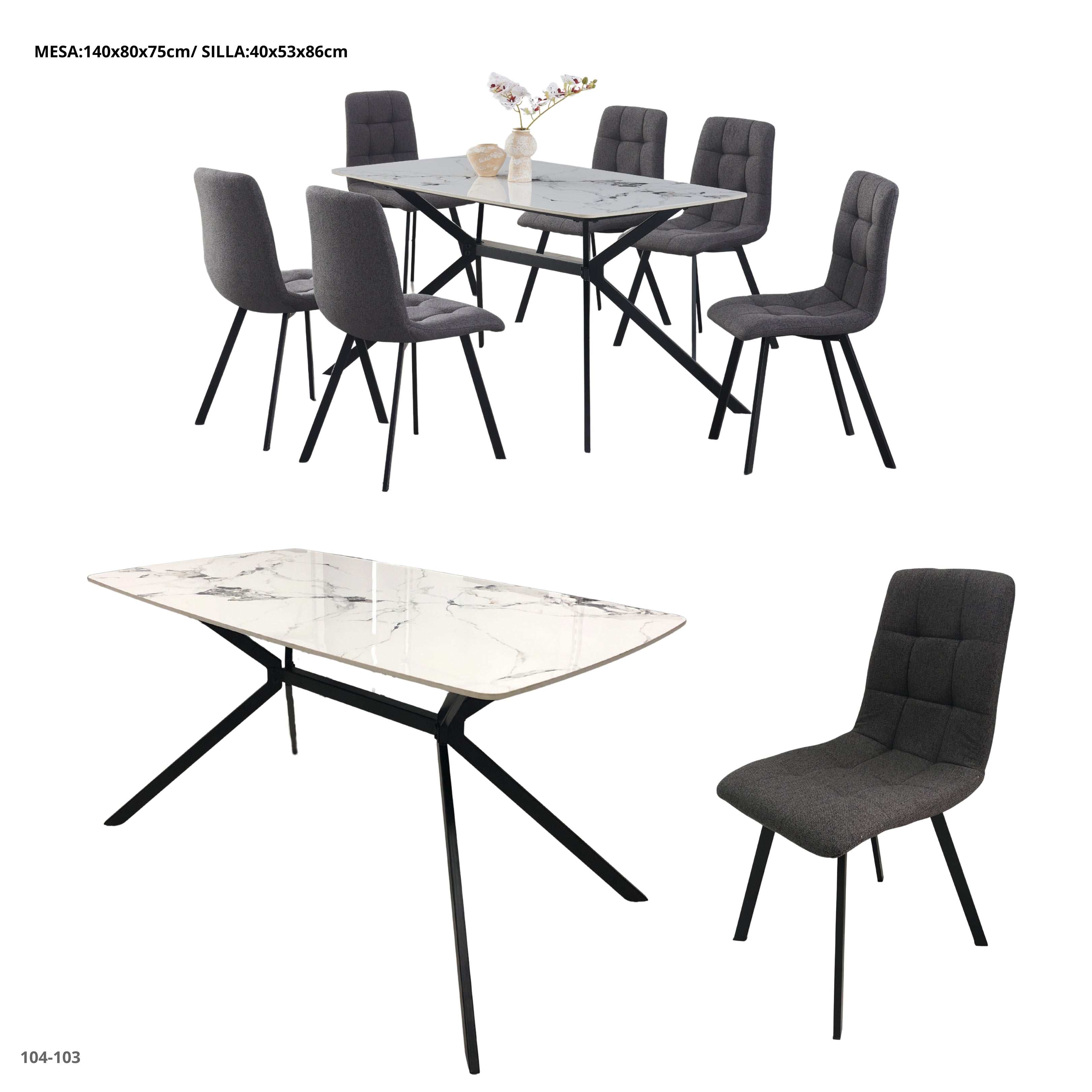 JGO COMEDOR GRIS 6 SILLAS