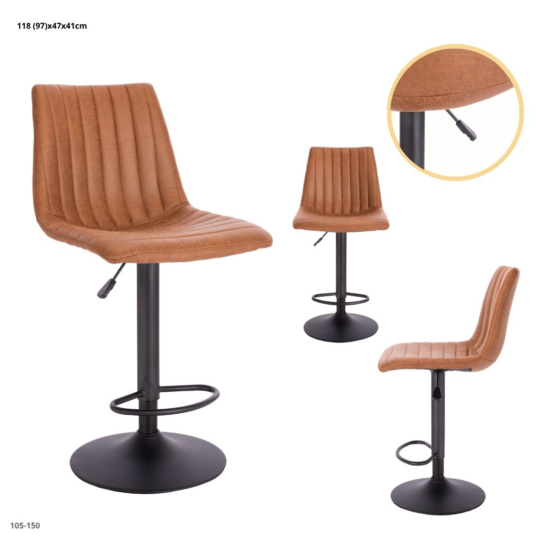 SILLA DE BAR CUERINA CHOCOLATE BASE NEGRA