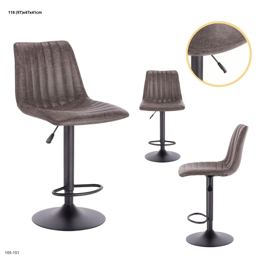 SILLA DE BAR CUERINA GRIS OSCURO BASE NEGRA