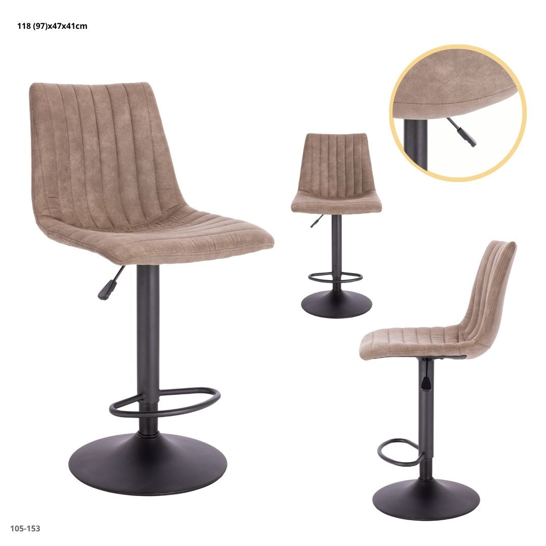 SILLA DE BAR CUERINA GRIS BASE NEGRA