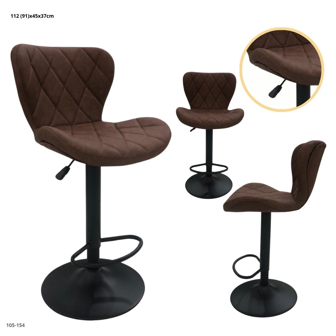 SILLA DE BAR CUERINA CHOCOLATE BASE NEGRA