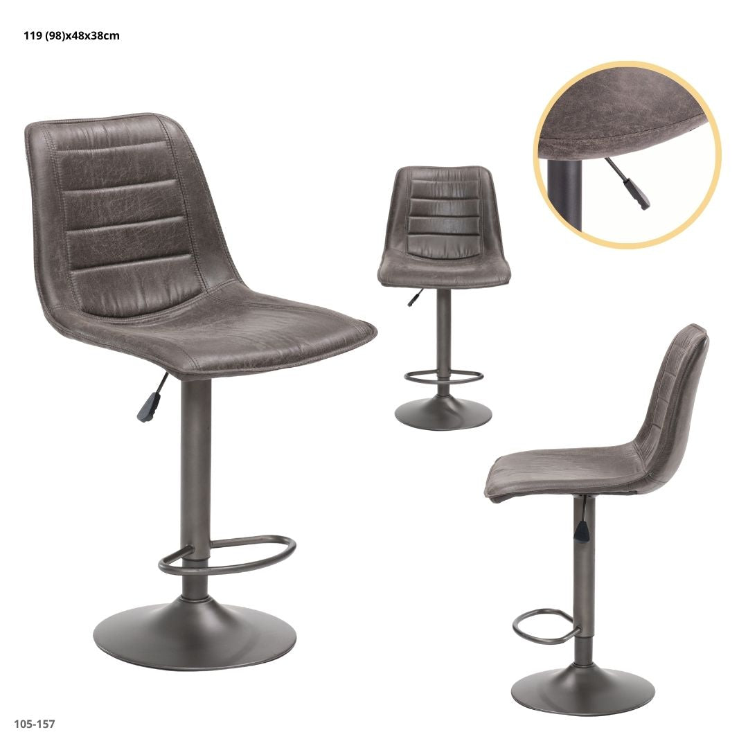 SILLA DE BAR CUERINA GRIS OSCURO BASE NEGRA