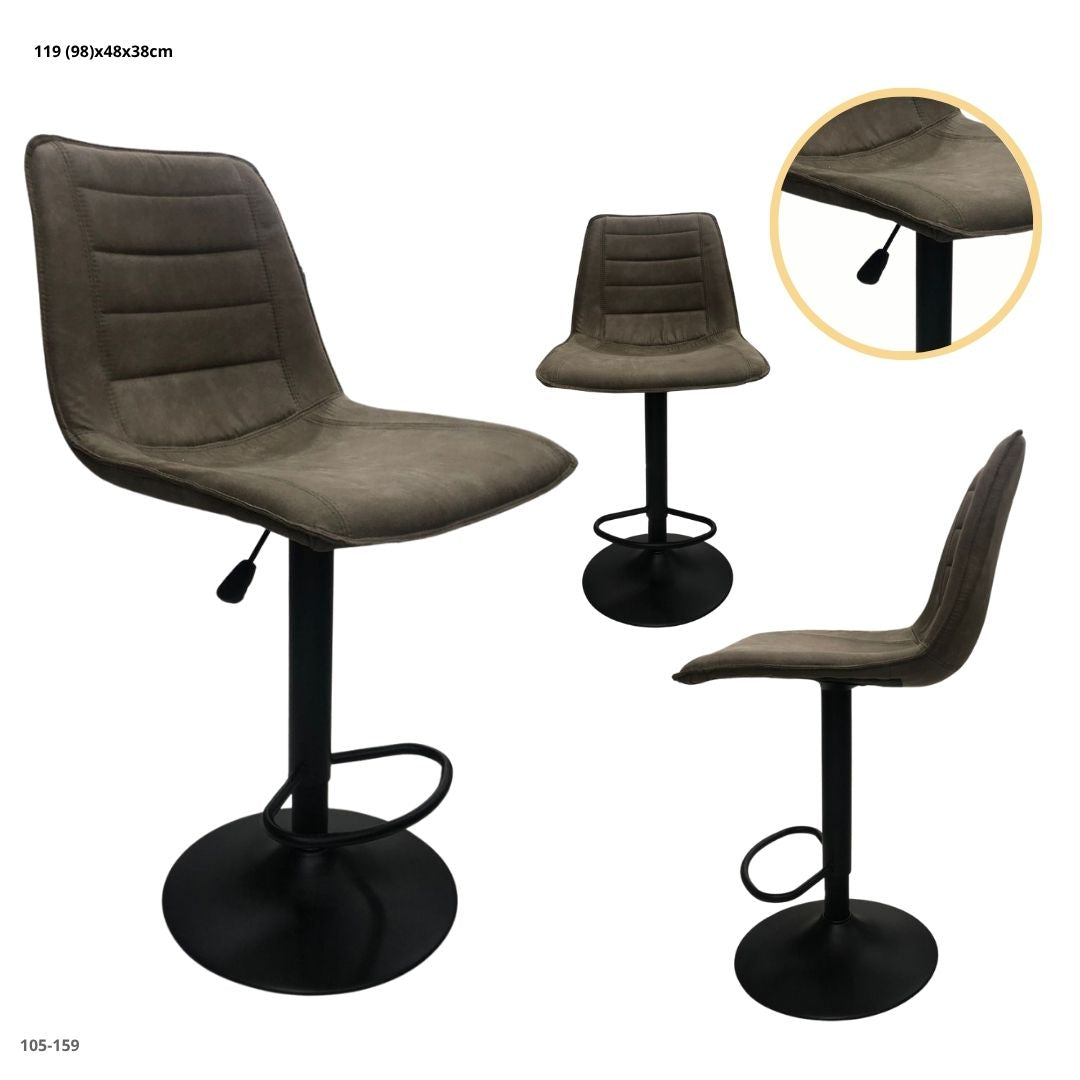 SILLA DE BAR CUERINA GRIS BASE NEGRA