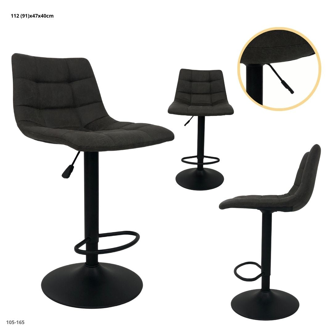 SILLA DE BAR CUERINA GRIS OSCURO BASE NEGRA