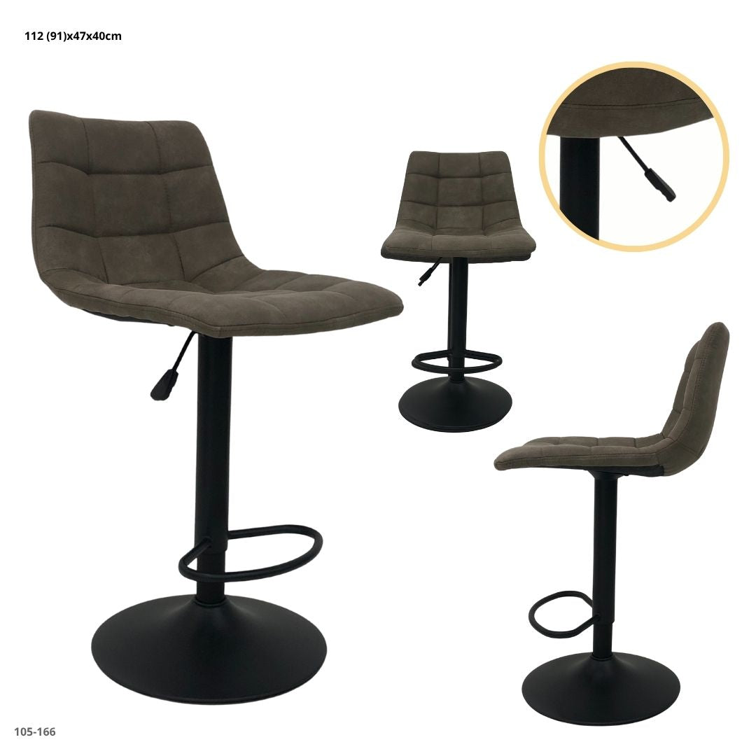 SILLA DE BAR CUERINA GRIS BASE NEGRA