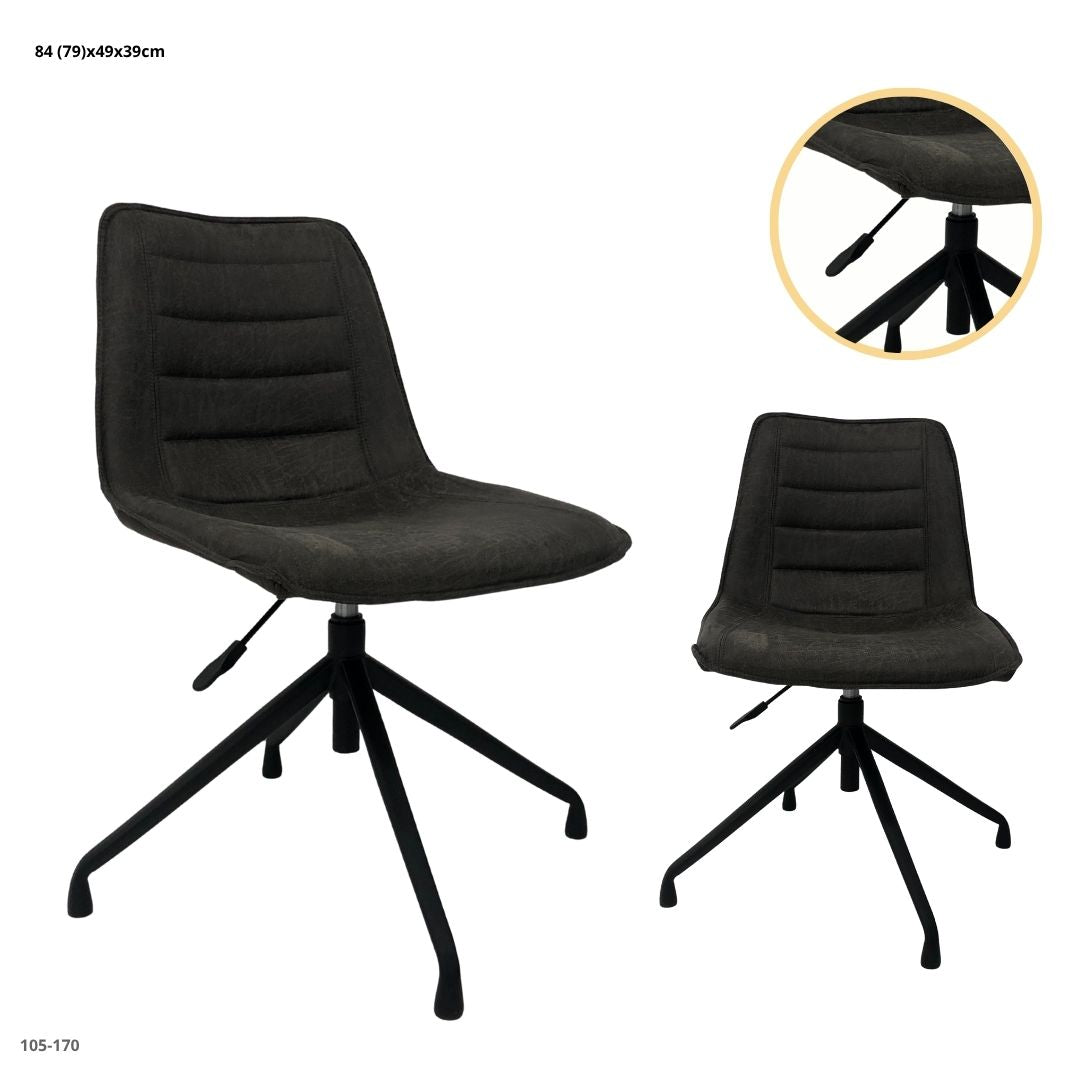 SILLA DE BAR CUERINA GRIS OSCURO BASE NEGRA MOVIBLE