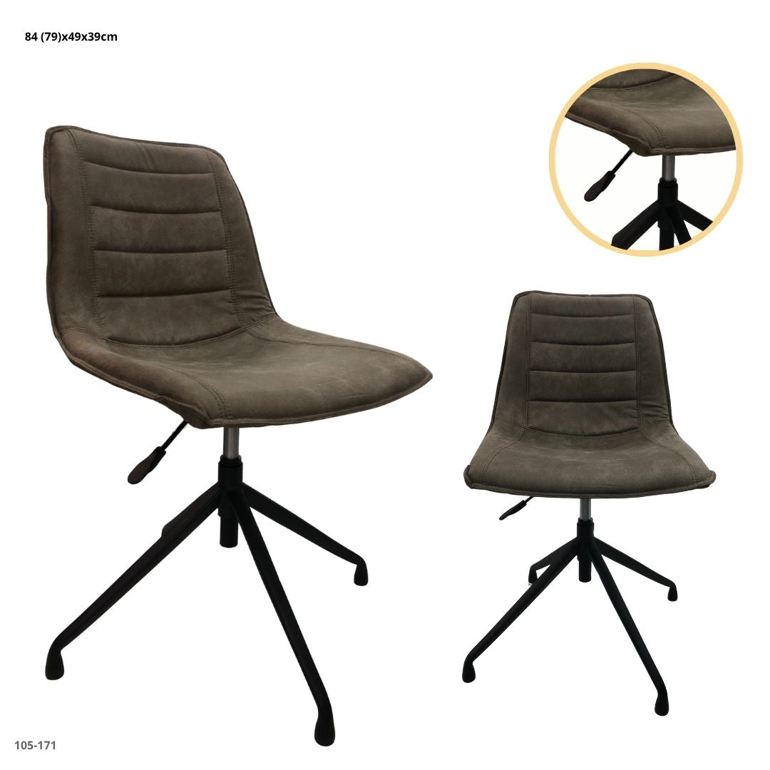 SILLA DE BAR CUERINA GRIS BASE NEGRA MOVIBLE