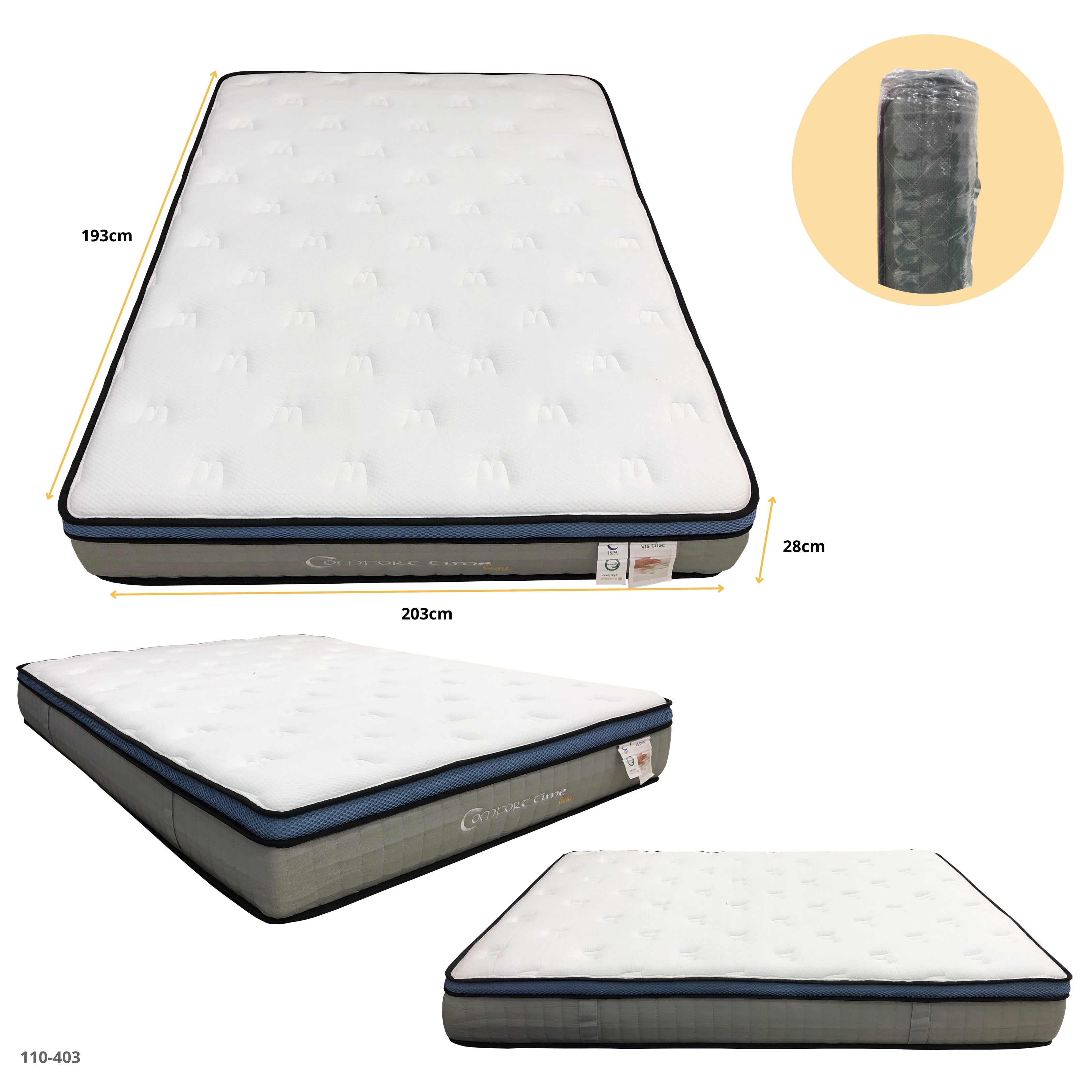 COLCHON EMPACADO AL VACIO KING COMFORT TIME GOLD 193x203x28