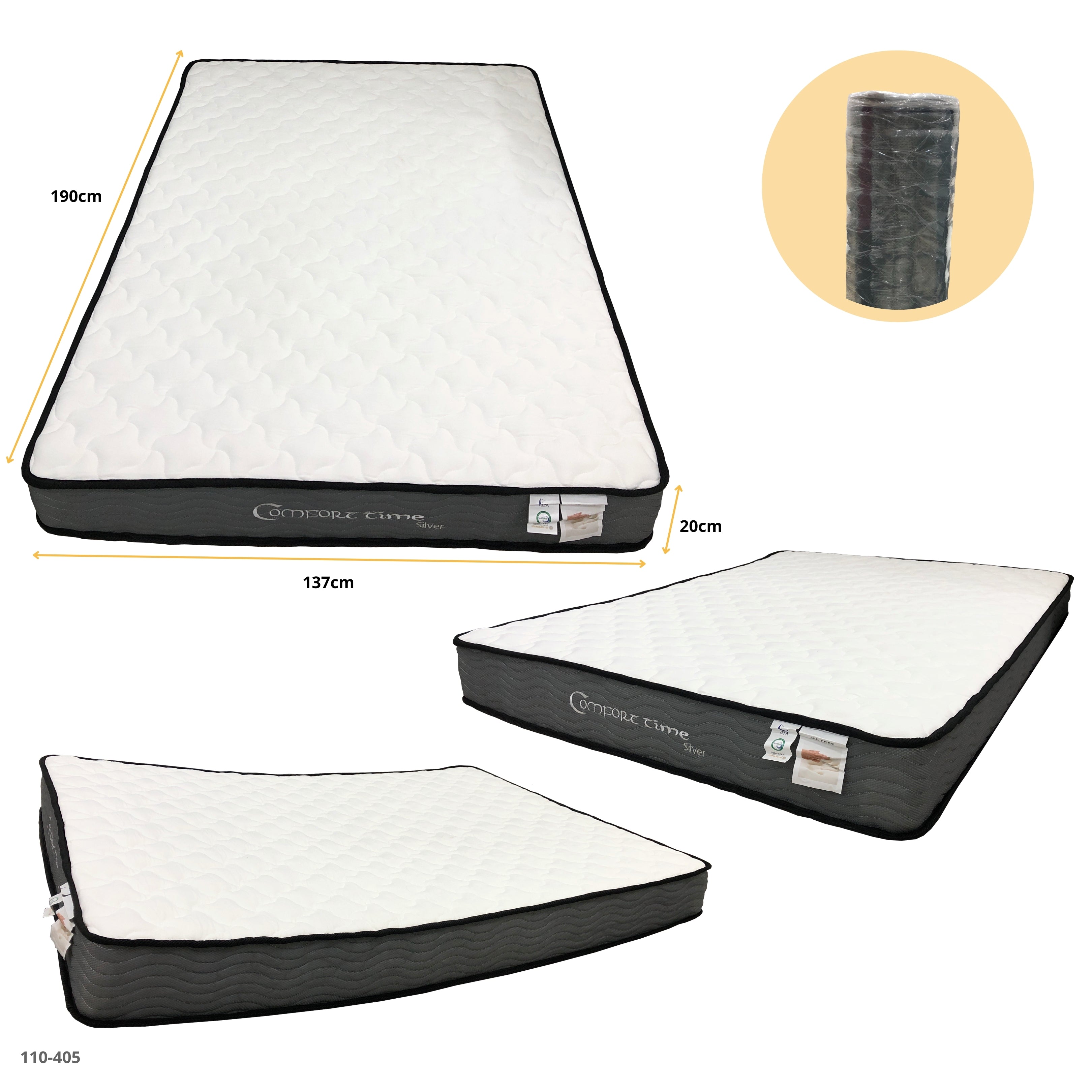 COLCHON EMPACADO AL VACIO FULL COMFORT TIME SILVER Full: 137x190x20