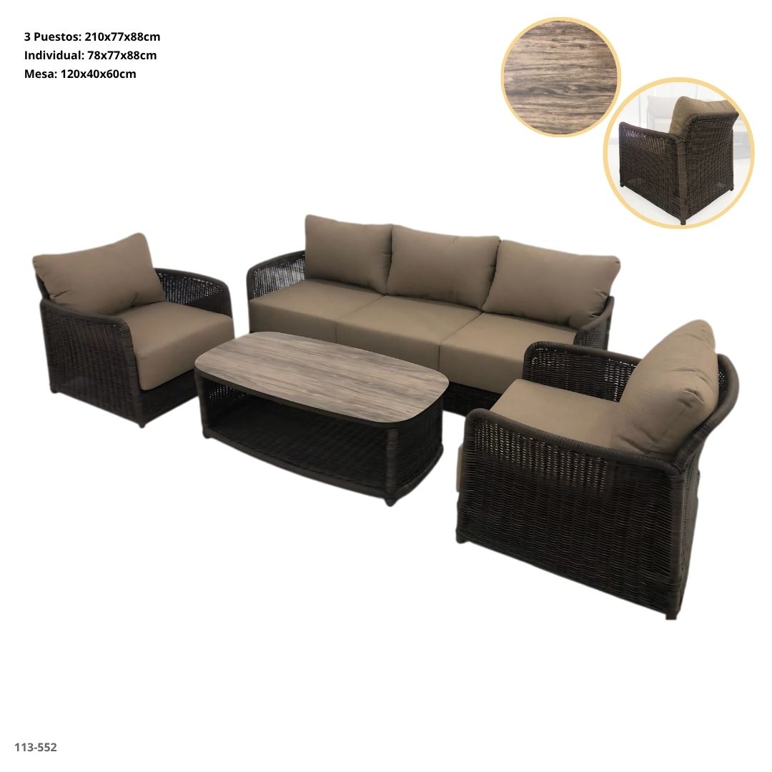 JUEGO DE TERRAZA RATTAN 4PZA CHOCOLATE