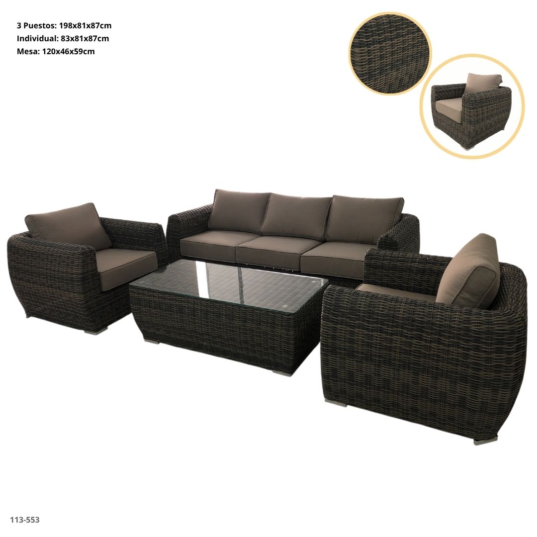 JUEGO DE TERRAZA RATTAN 4PZA GRIS