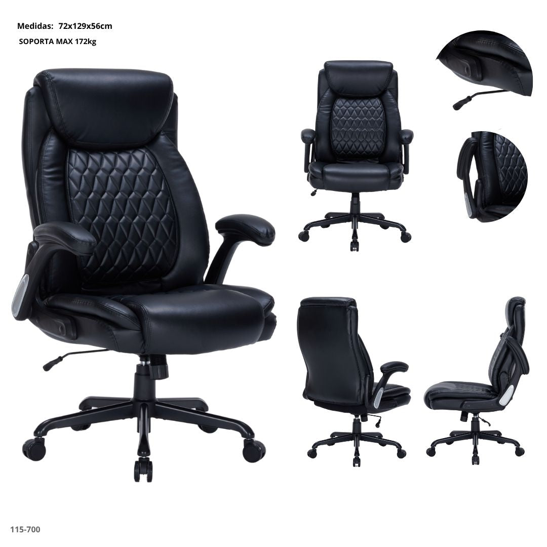SILLA DE OFICINA GRANDE CUERINA NEGRA CAP 380LB/172KG