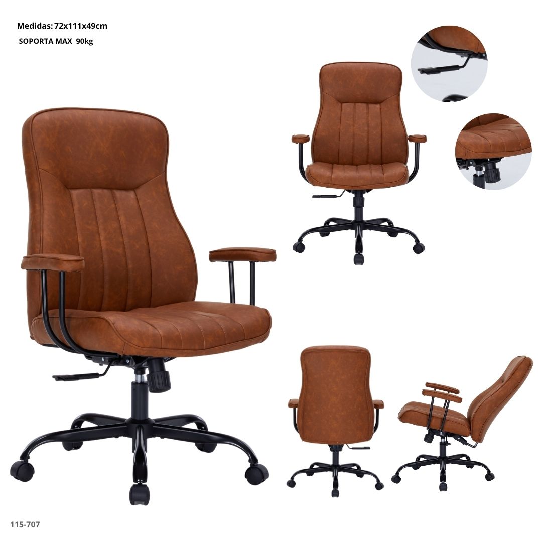 SILLA DE OFICINA GRANDE CUERINA CHOCOLATE CAP 200LB/90KG