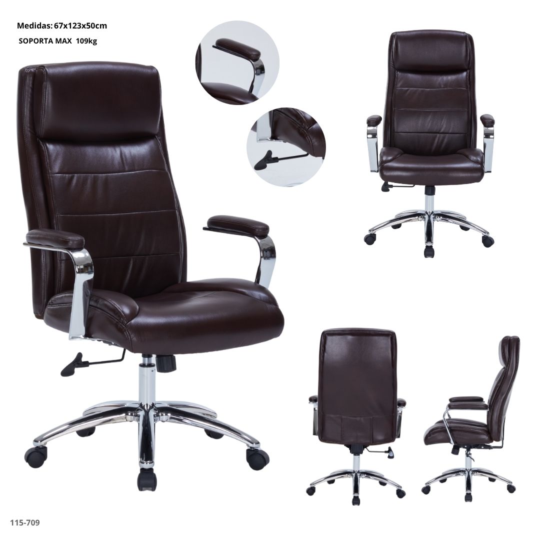 SILLA DE OFICINA GRANDE CUERINA CHOCOLATE CAP 240LB/109KG
