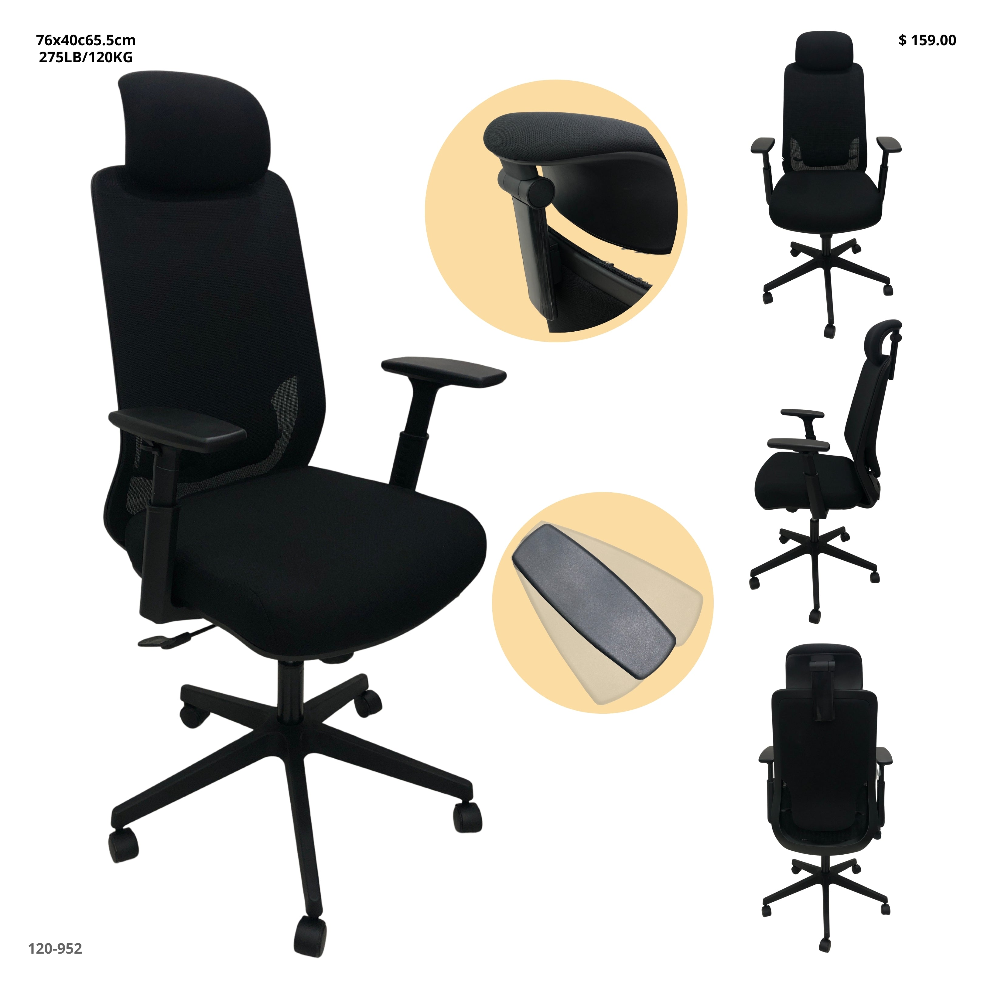 SILLA DE OFICINA NEGRA CAP 275LB/120KG