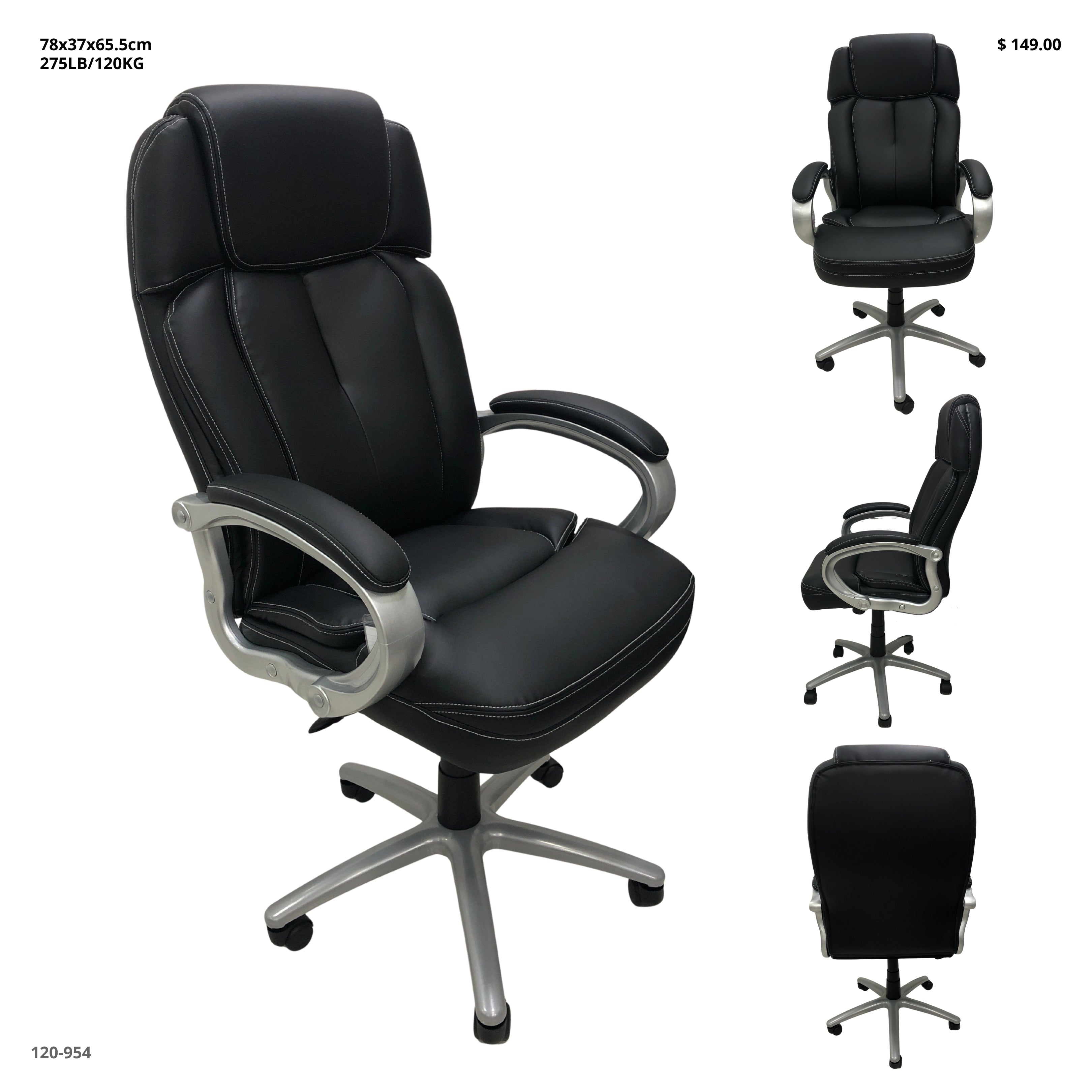 SILLA DE OFICINA CUERINA NEGRA CAP 275LB/120KG