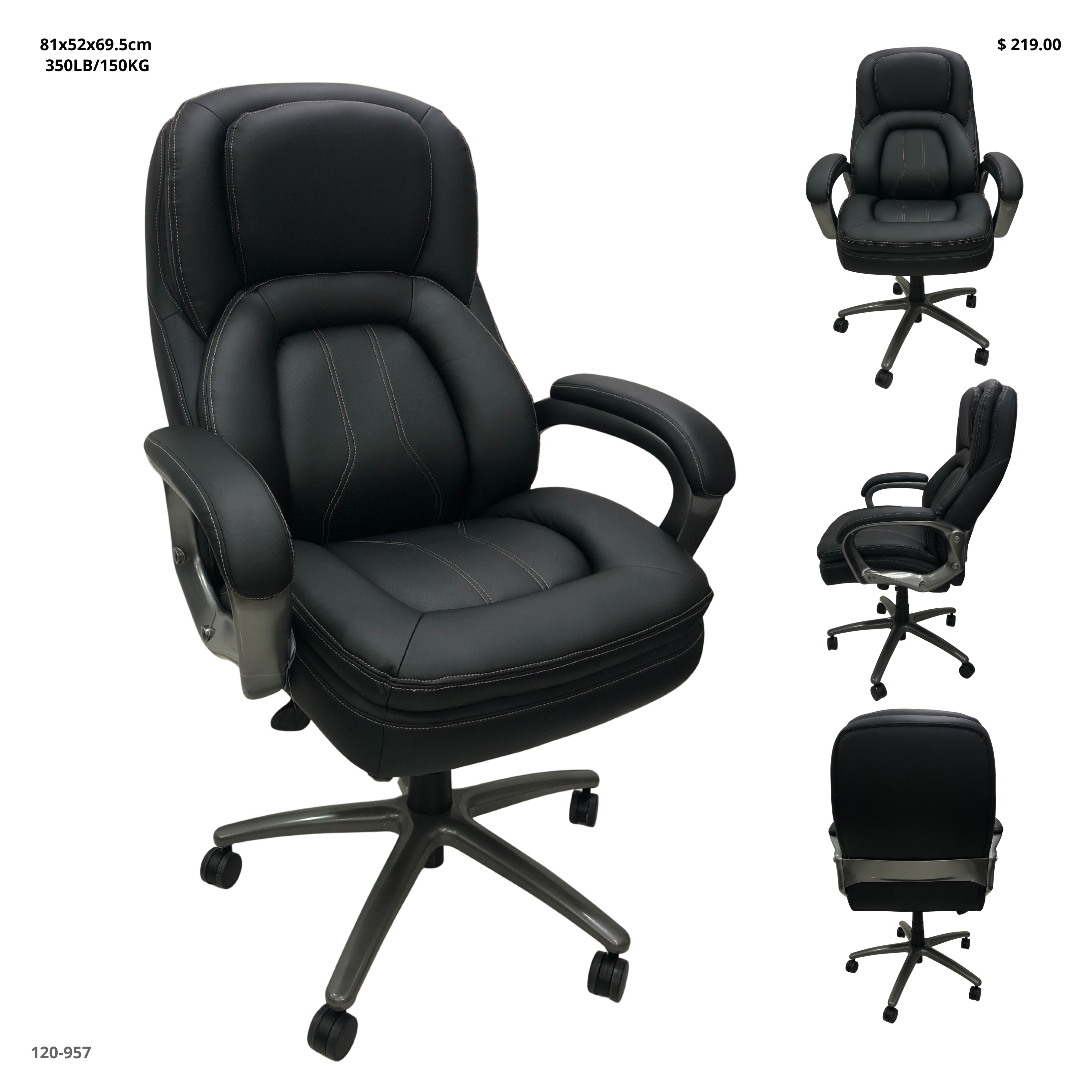 SILLA DE OFICINA CUERINA NEGRA CAP 350LB/150KG