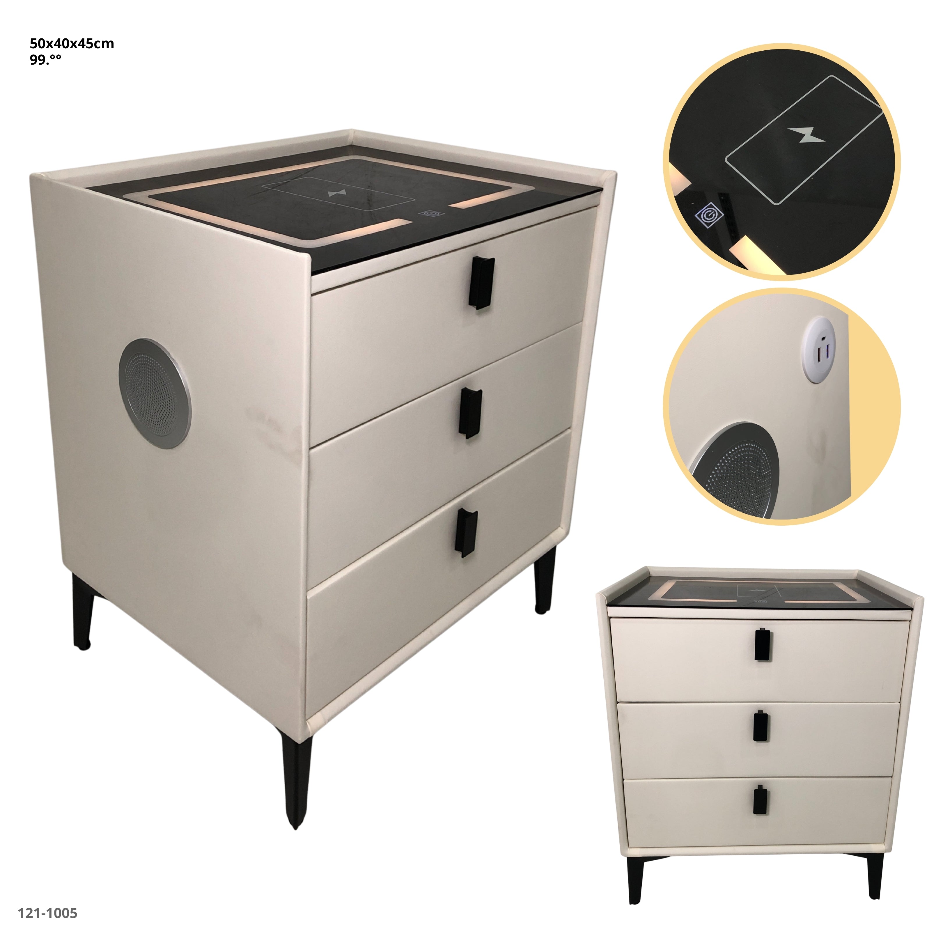 MESITA NEGRA DE BLANCA CON BLUETOOTH+LUZ+CARGADOR 3 GAVETAS