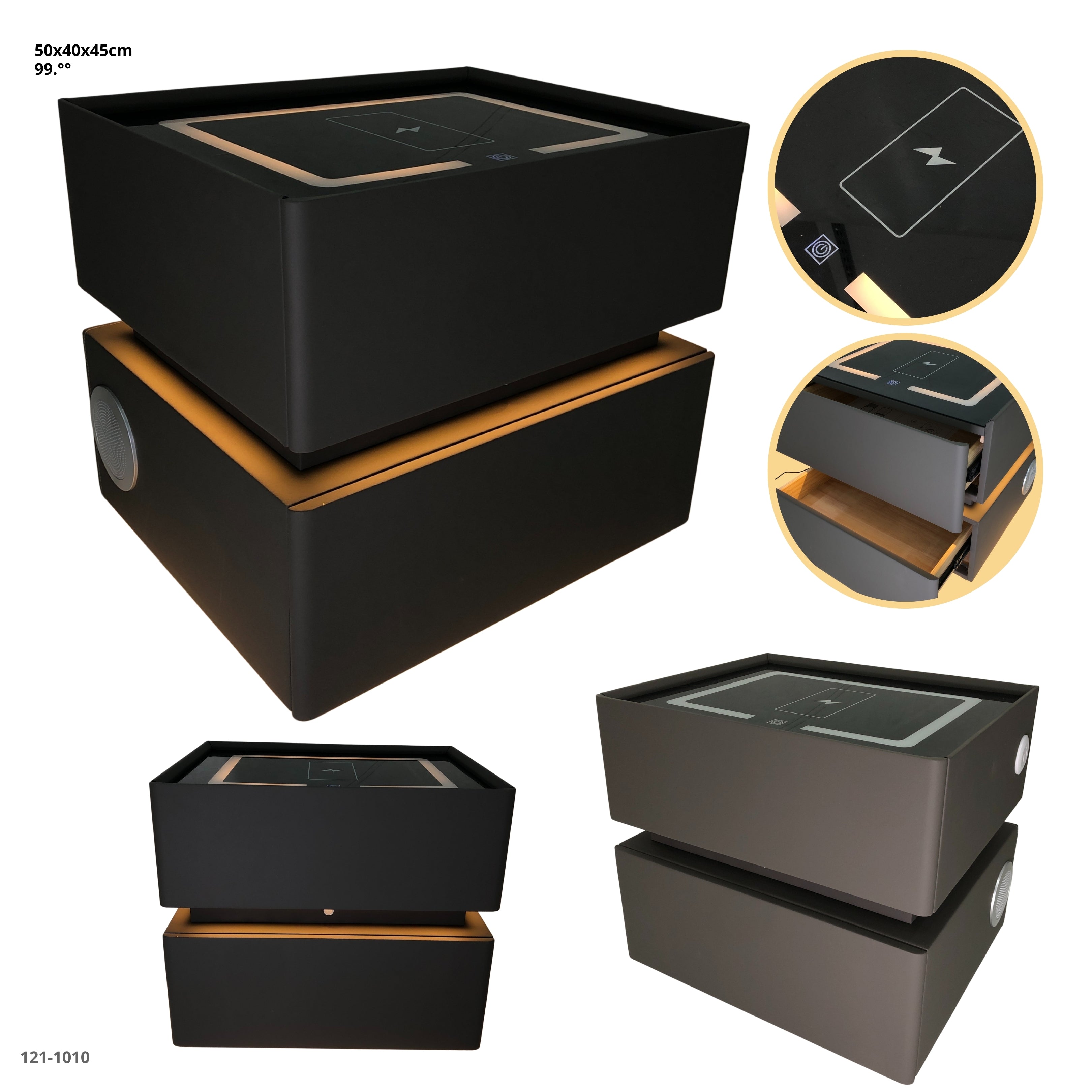 MESITA FLOTANTE GRIS OSCURO DE NOCHE CON BLUETOOTH+LUZ+CARGADOR 2 GAVETAS
