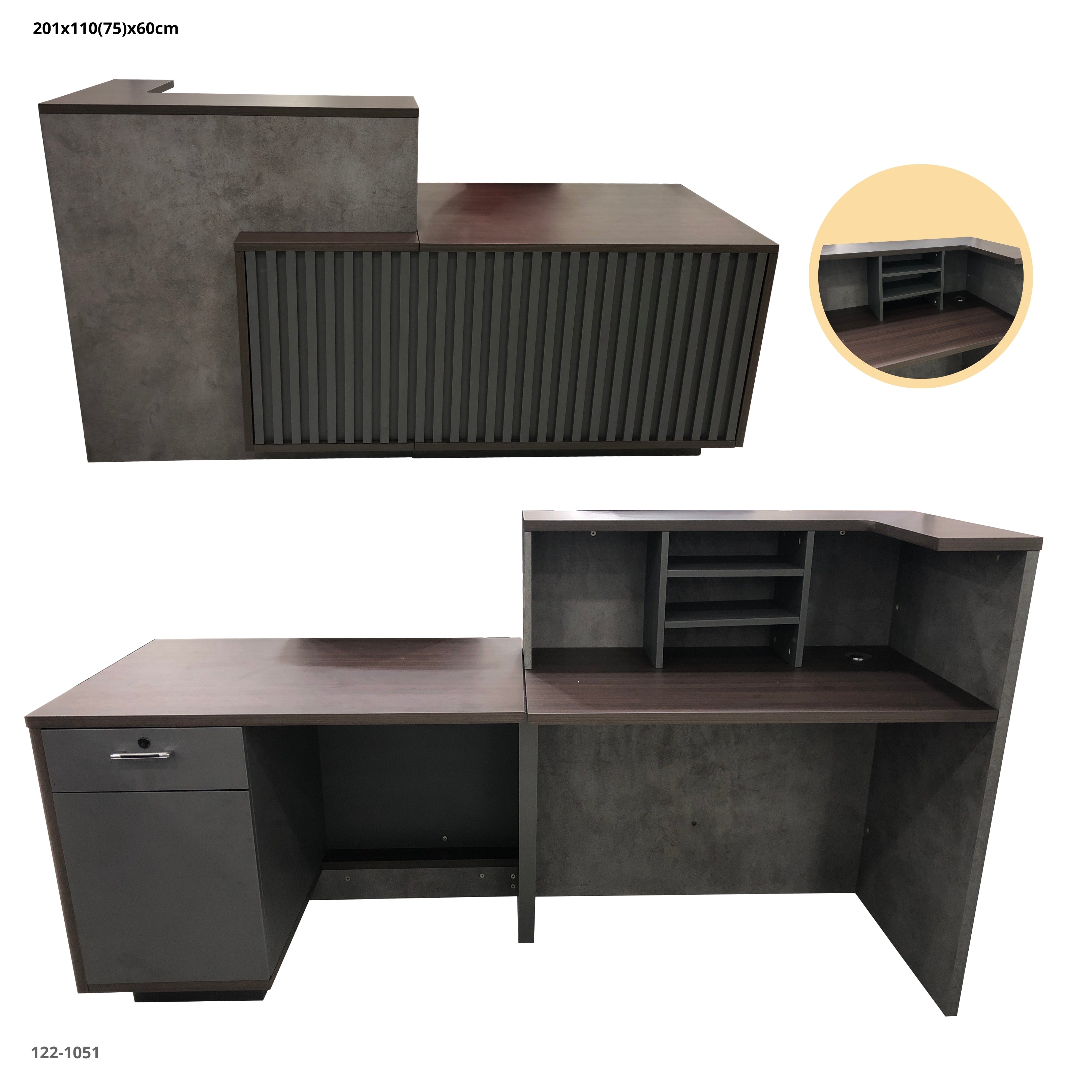 ESCRITORIO GRIS OSCURO PARA RECEPCION 220*70*110CM