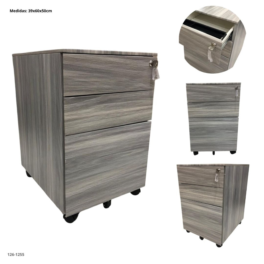 ARCHIVADOR METALICO 3 GAVETAS PEQUEÑO ESTILO MADERA CON RUEDA