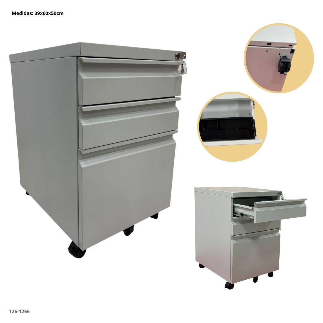 ARCHIVADOR METALICO 3 GAVETAS PEQUEÑO CON RUEDA