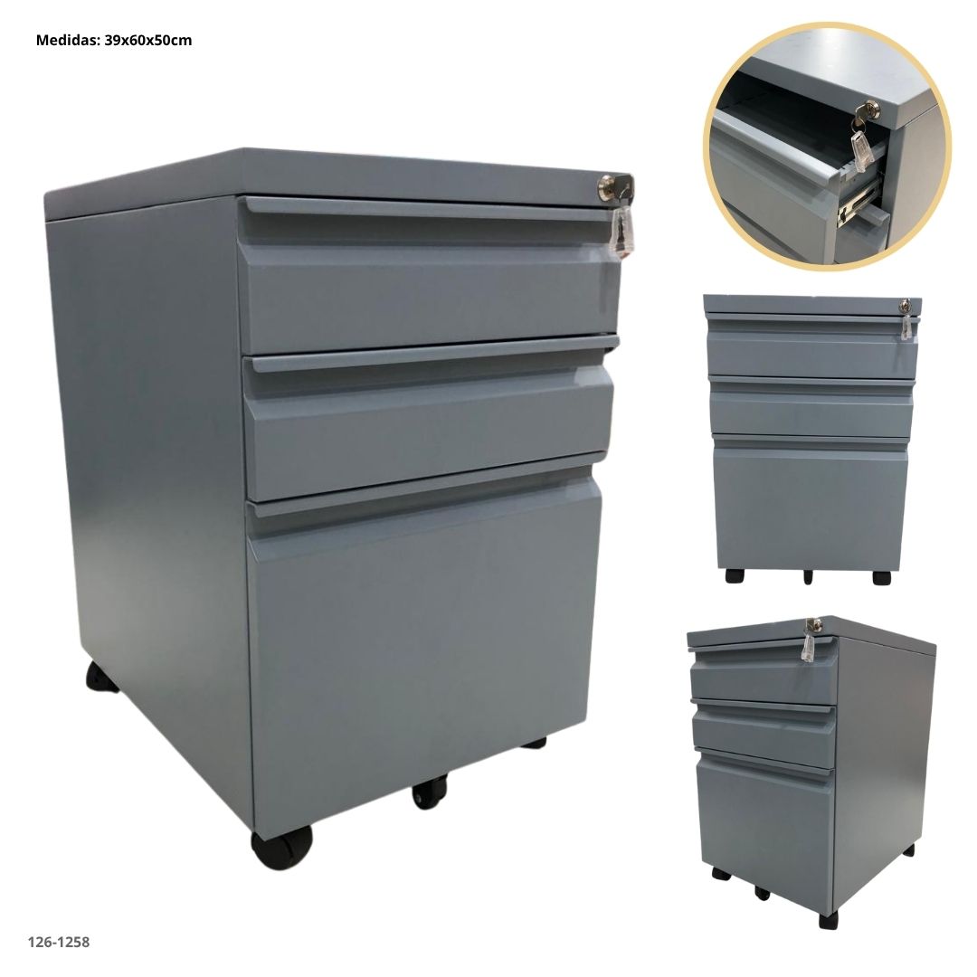 ARCHIVADOR METALICO 3 GAVETAS PEQUEÑO CON RUEDA