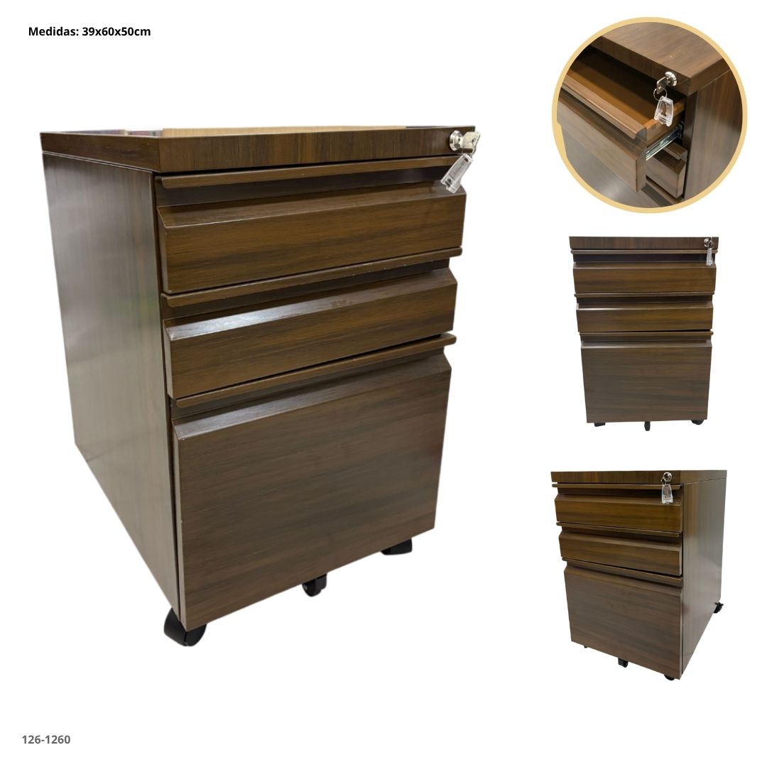 ARCHIVADOR METALICO 3 GAVETAS PEQUEÑO ESTILO MADERA CLARO CON RUEDA