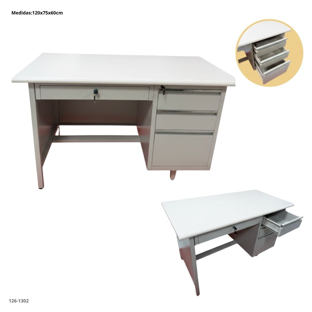ESCRITORIO DE OFICINA METALICO GRIS CON 4 GAVETAS 120*60*75CM