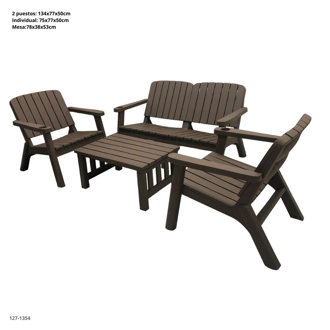 JUEGO DE TERRAZA 4 PUESTOS PLASTICO CREMA