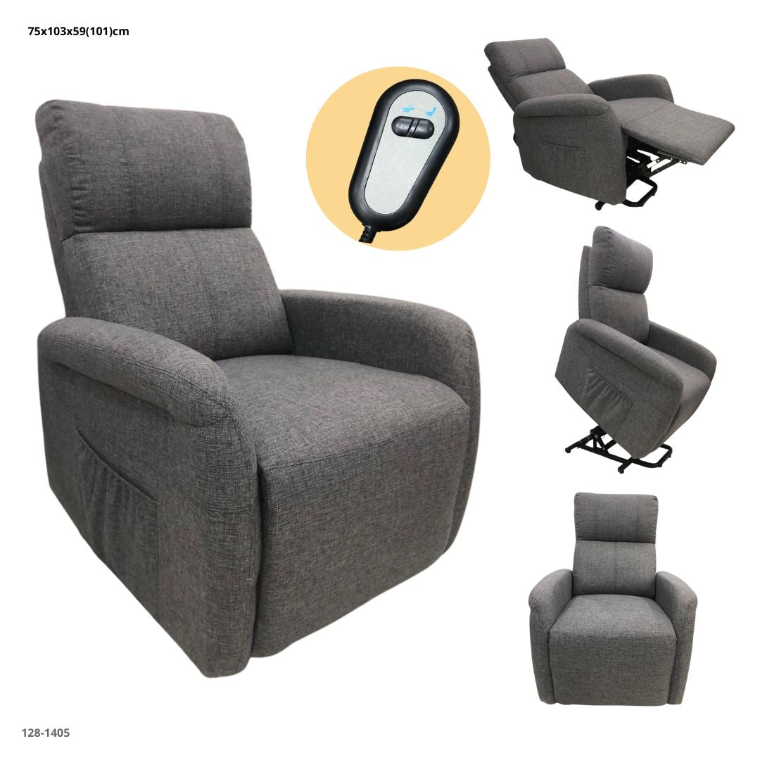SOFA RECLINABLE ELECTRICO ASISTENCIA MAYOR TELA GRIS