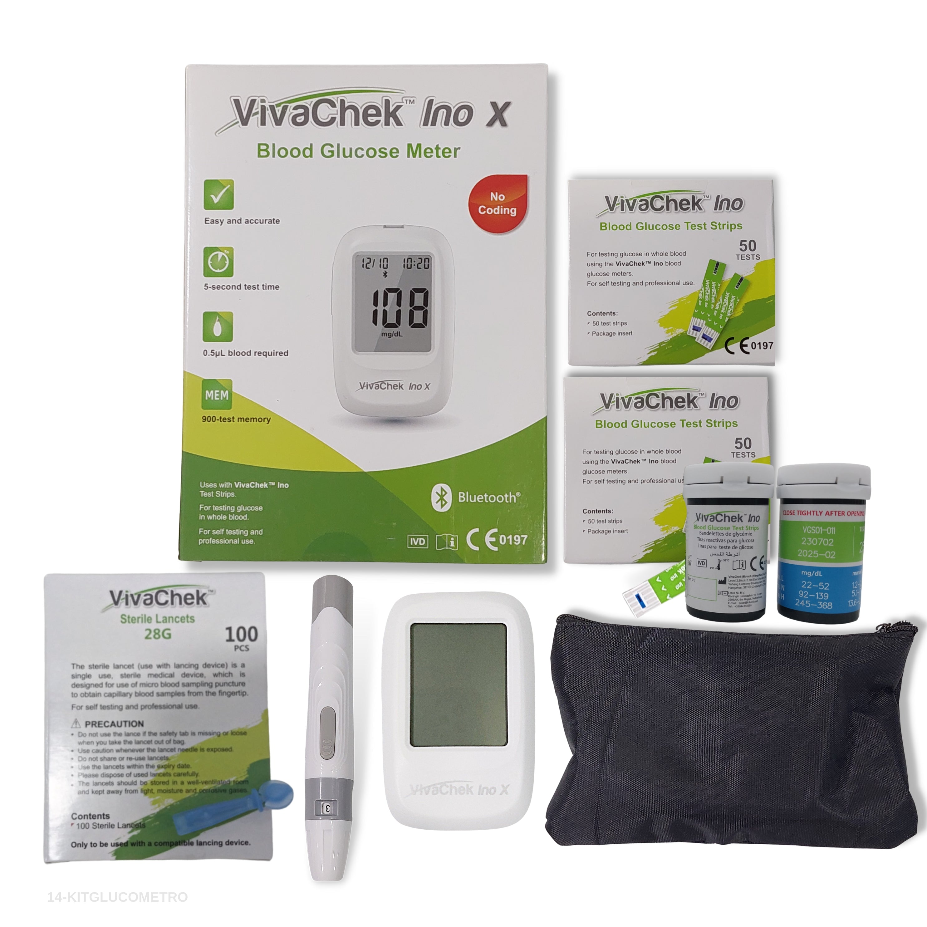 KIT GLUCOMETROS VIVACHECK + 100 TIRAS + 100 LANCETAS