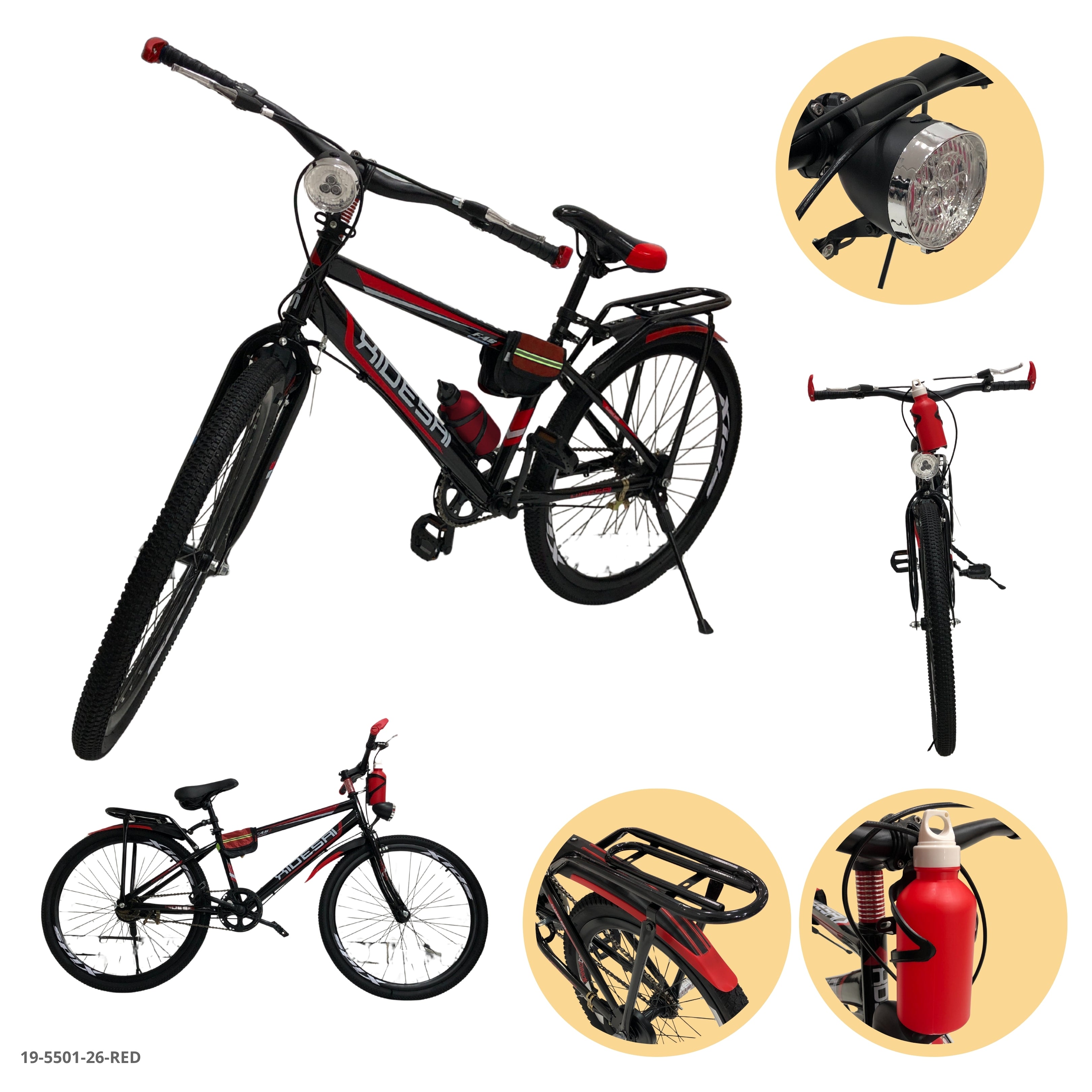 BICICLETA ROJA 26" C/CANASTA Y LAMPARA