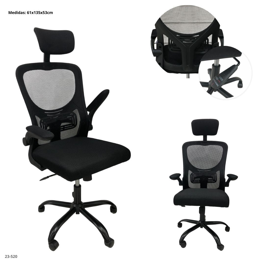 SILLA DE OFICINA NEGRA BASE METAL