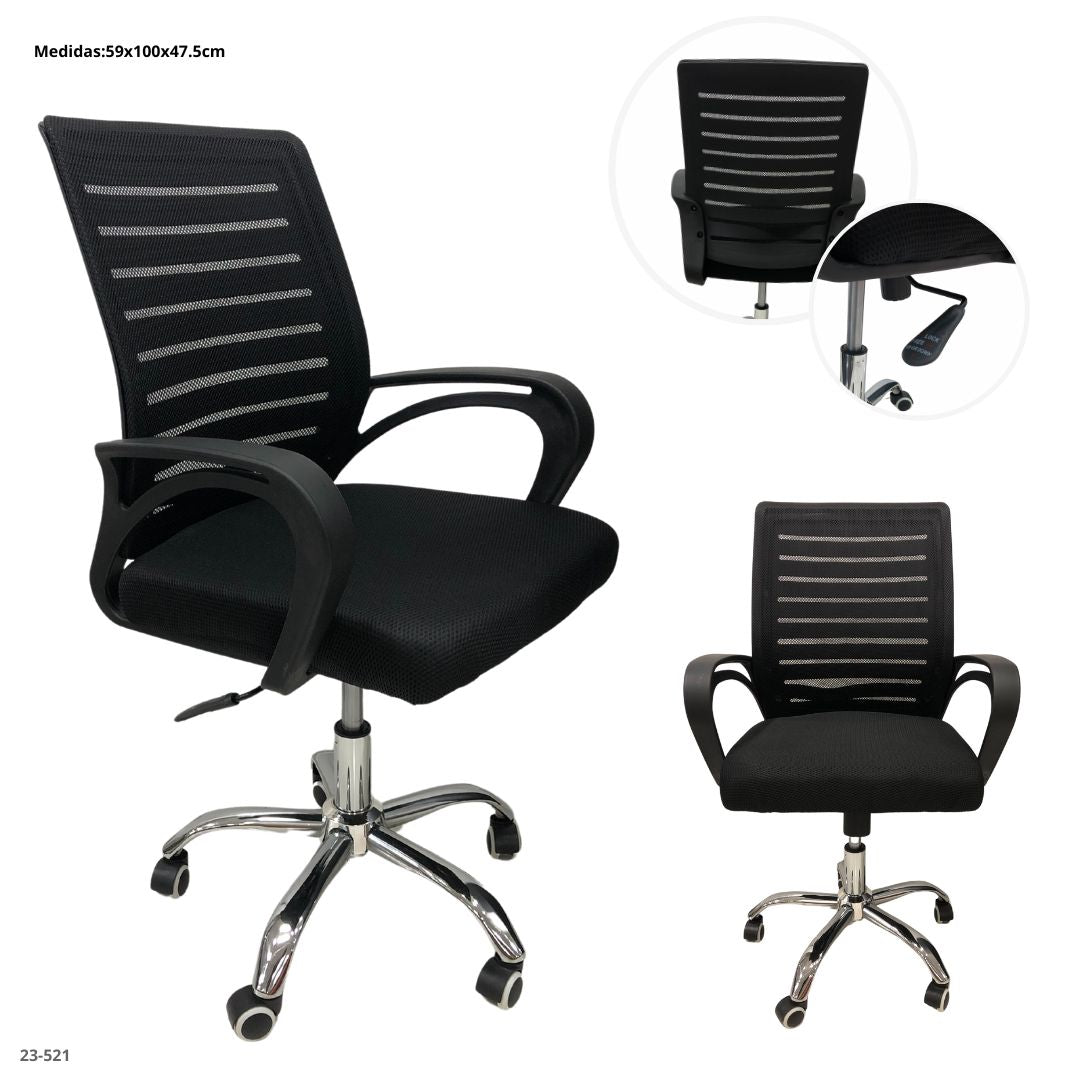 SILLA DE OFICINA NEGRA/BASE CROMO