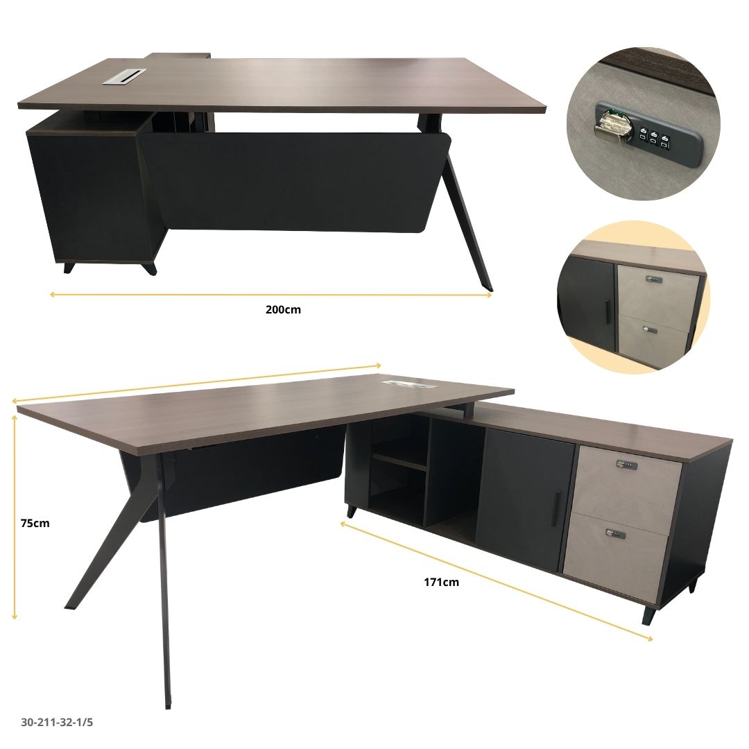 ESCRITORIO L 200*85*75CM CON GABINETE DER O IZQ