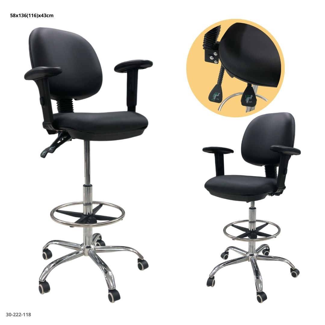 SILLA DE OFICINA ALTA NEGRA CUERINA CON AJUSTE DE INCLINACION
