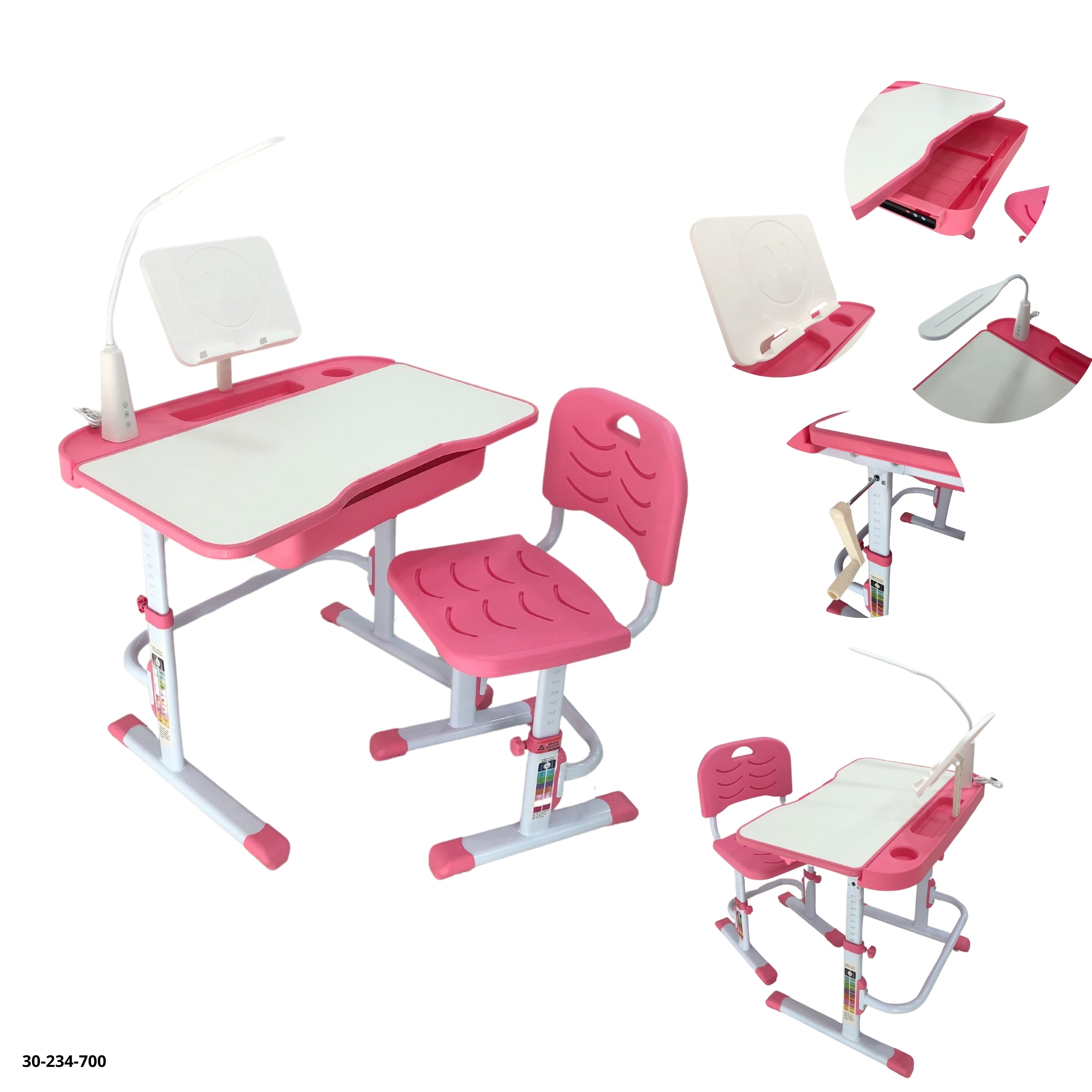 MESA ESCOLAR/SILLA C/LAMPARA ROSA