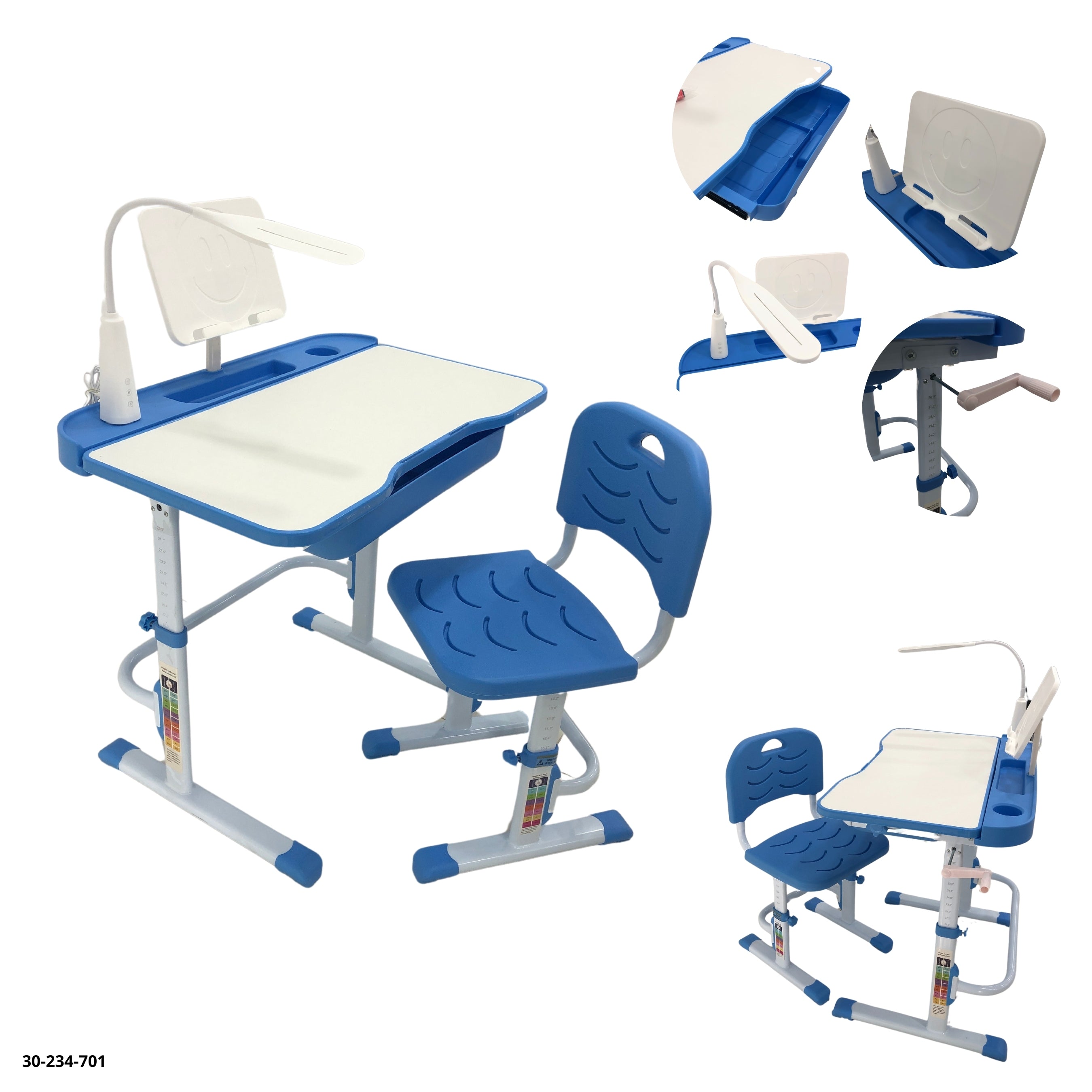 MESA ESCOLAR/SILLA C/LAMPARA AZUL